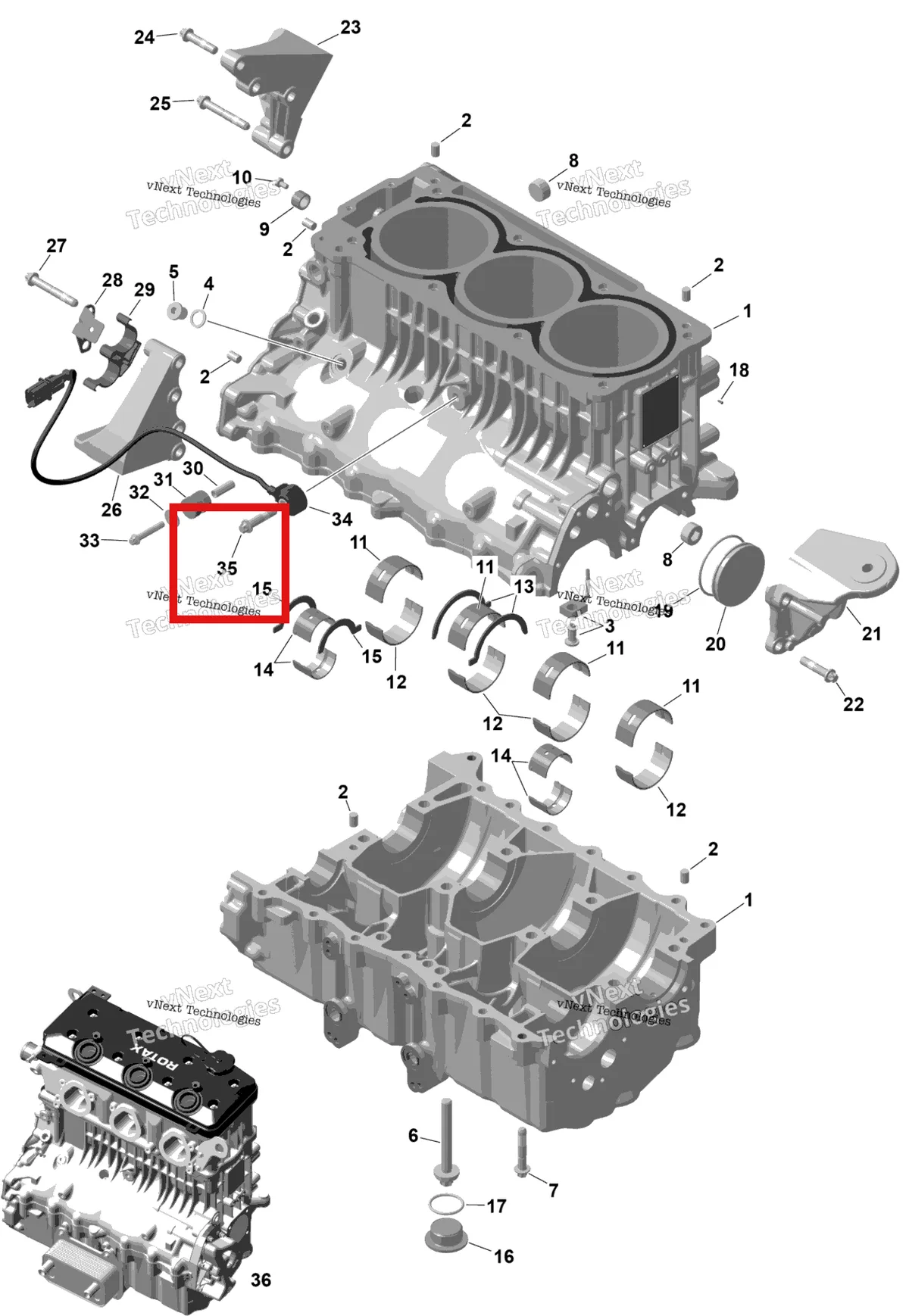 Деталь 420851740 (Retaining пластина Sea-Doo RXP (2016) (420851740)) на схеме узла 2026 Sea-Doo GTI - 130 - STD - 38TB - Bright White Rotax - Crankcase