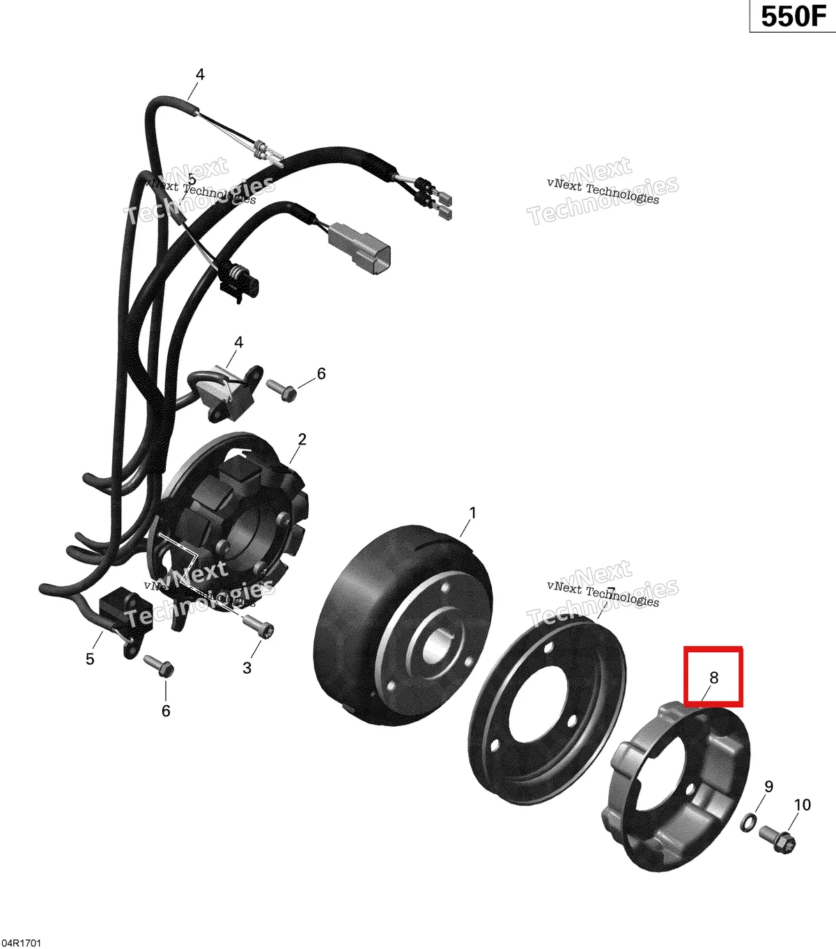 Деталь 420852414 (защита шкифа) на схеме узла 2020 Ski-Doo EXPEDITION SPORT 550F Electric - Magneto - 550F