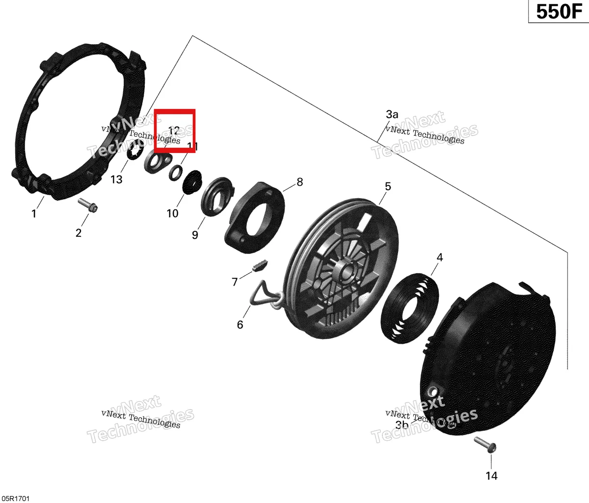 Деталь 420852520 (Стопорное Кольцо) на схеме узла 2020 Ski-Doo EXPEDITION SPORT 550F Engine - Rewind Starter - 550F