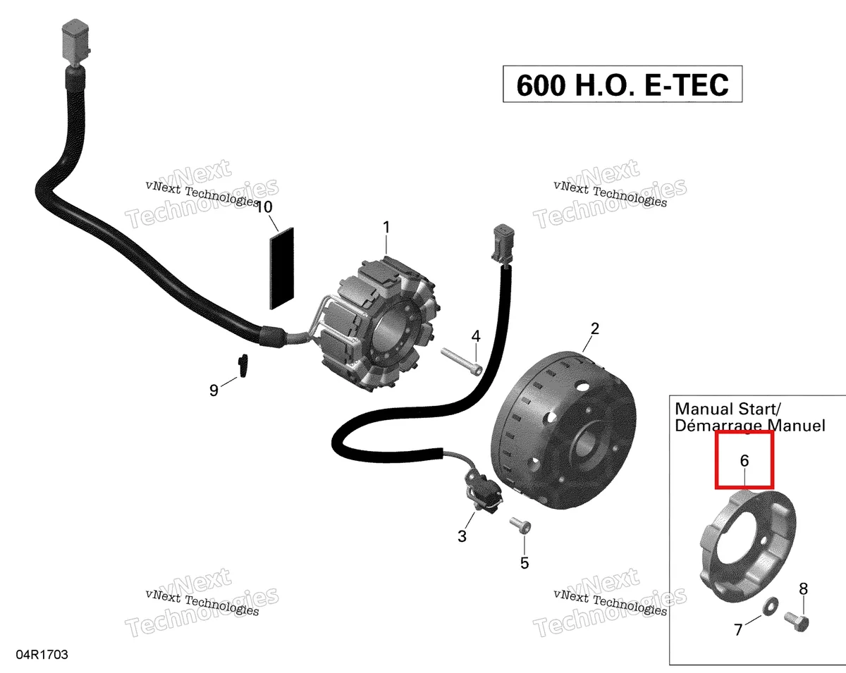 Деталь 420852532 (защита шкифа) на схеме узла 2020 Ski-Doo SKANDIC WT 600HO E-TEC Electric - Magneto - 600Ho E-Tec