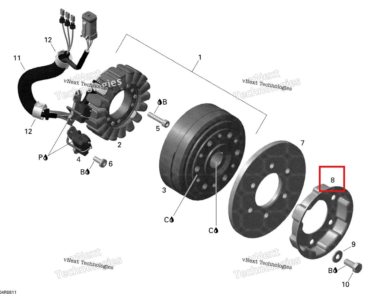 Деталь 420852534 (Деталь Starter Cup) на схеме узла 2008 Ski-Doo MX Z X 800R Magneto