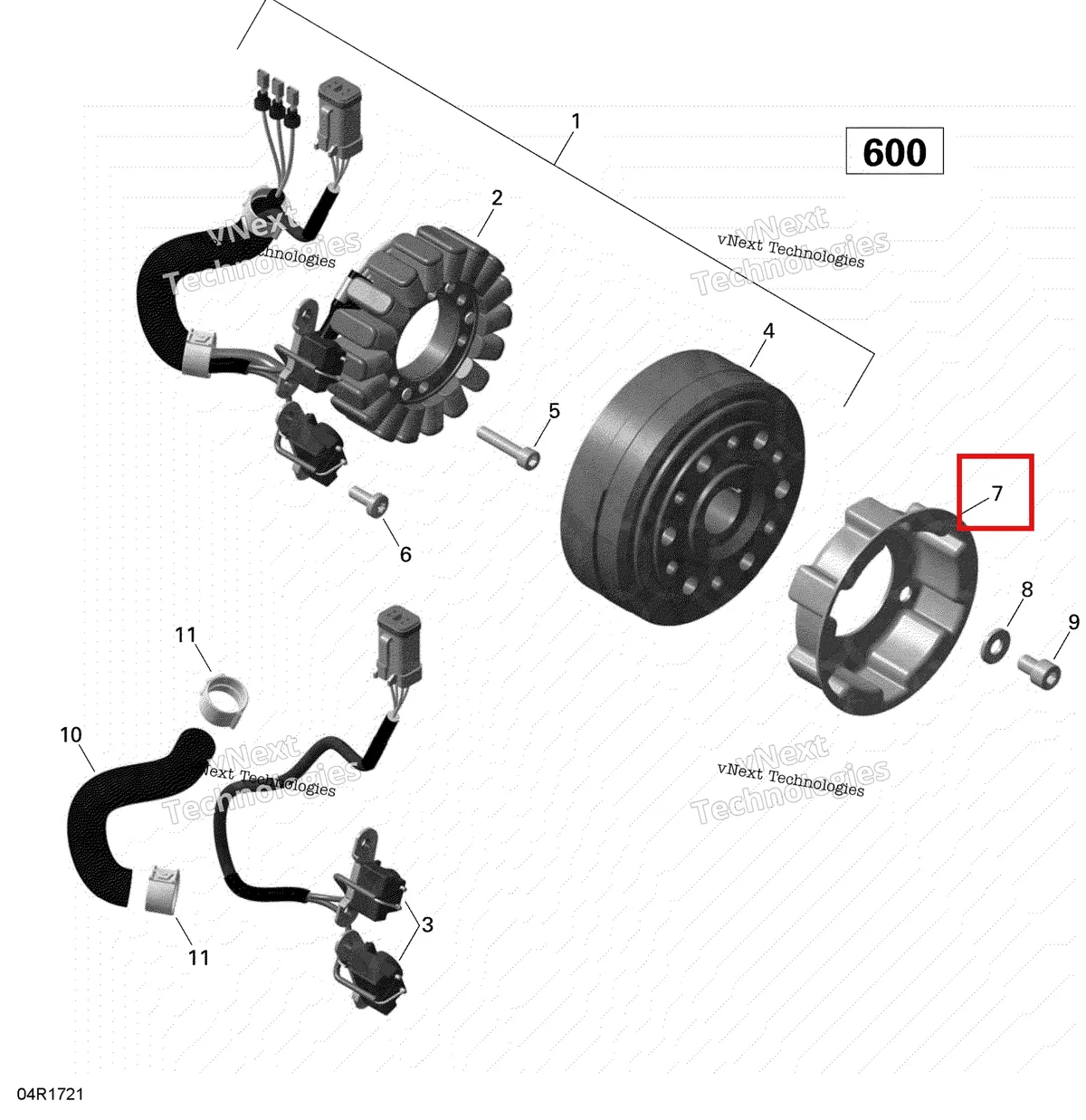 Деталь 420852590 (защита шкифа) на схеме узла 2020 Ski-Doo MXZ 600 CARB Electric - Magneto - 600 Carb