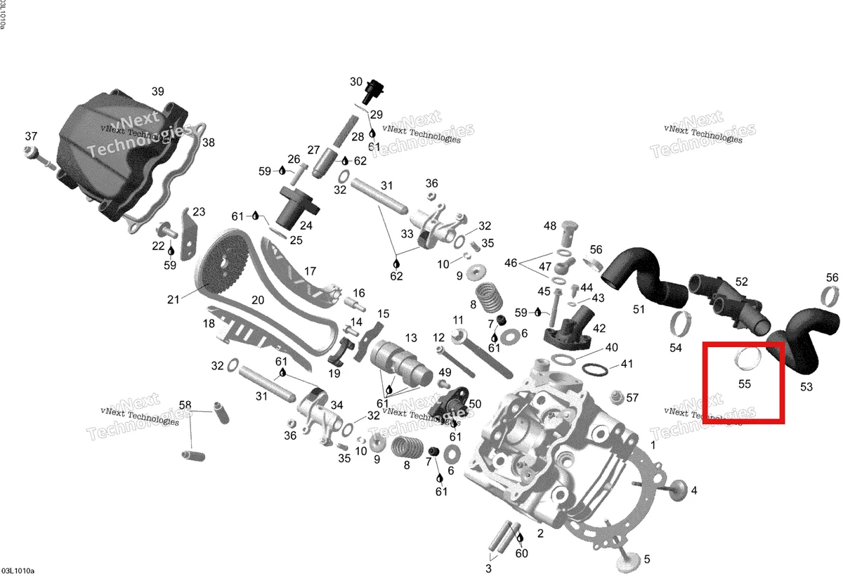 Деталь 420853173 (Зажим) на схеме узла 2010 Ski-Doo Skandic SWT V800 Cylinder And Cylinder Head, Front Side