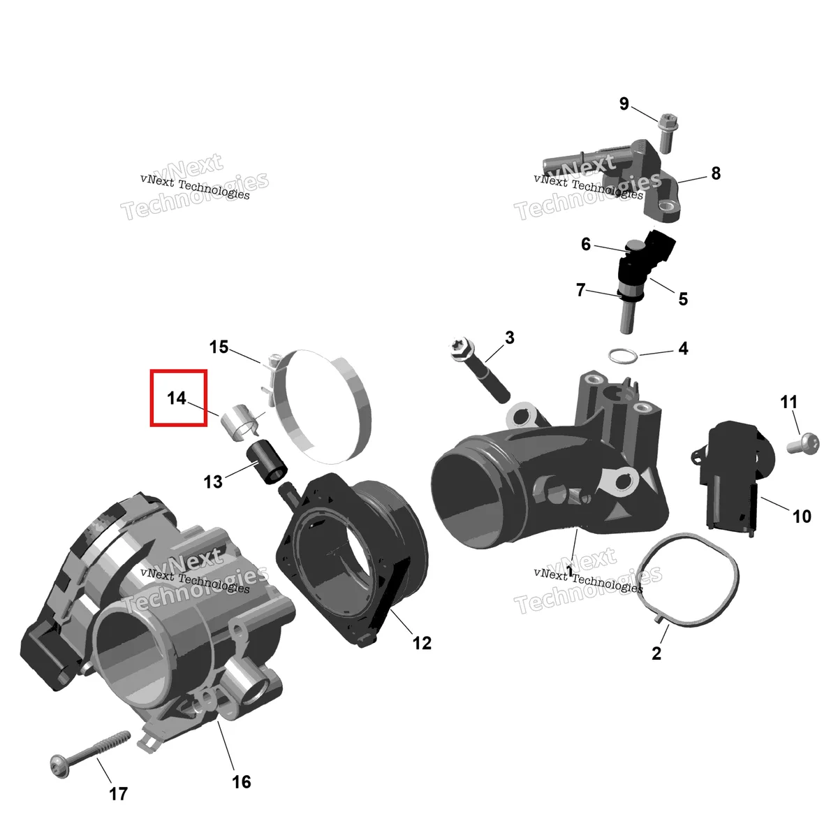 Деталь 420853512 (Пружина тип хомут 14 Can-Am Outlander MAX 850 EFI XT (2022) (420853512)) на схеме узла 2026 Can-Am OUTLANDER - 4X4 - DPS - 500 - 1BTA - CALI - Granite Grey Rotax - Air Intake Manifold And Throttle Body