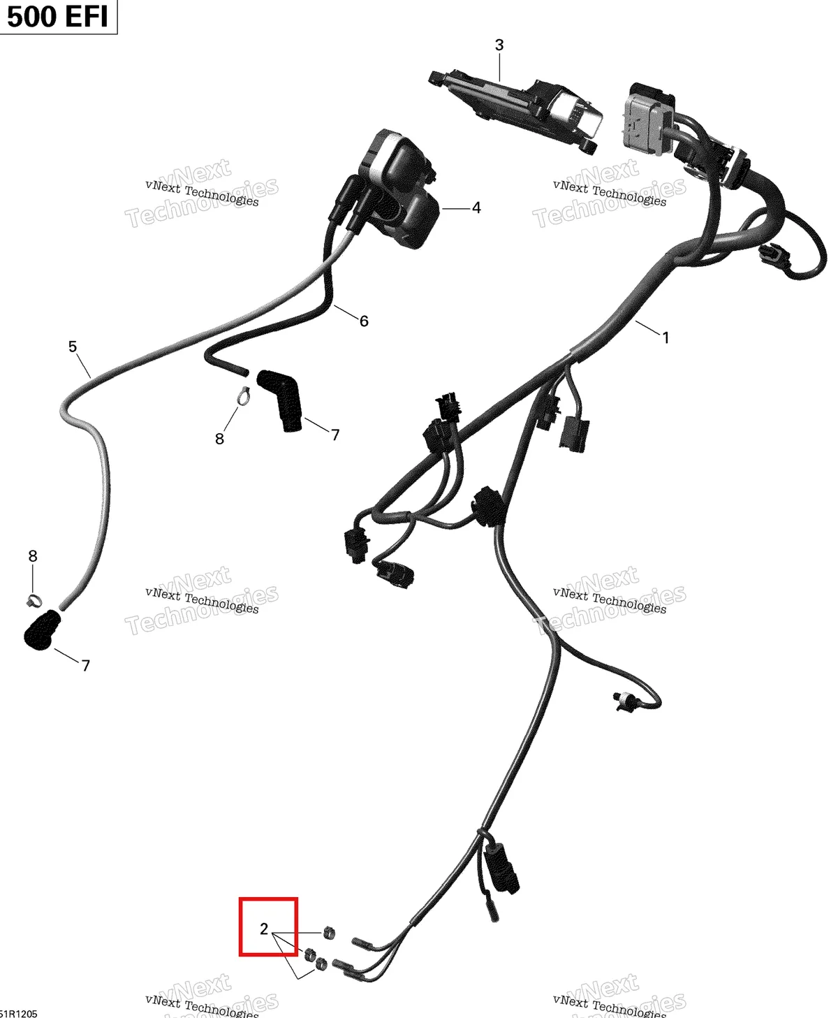 Деталь 420853648 на схеме узла 2012 Can-Am Outlander 500EFI STD & XT Engine Harness And Electronic Module