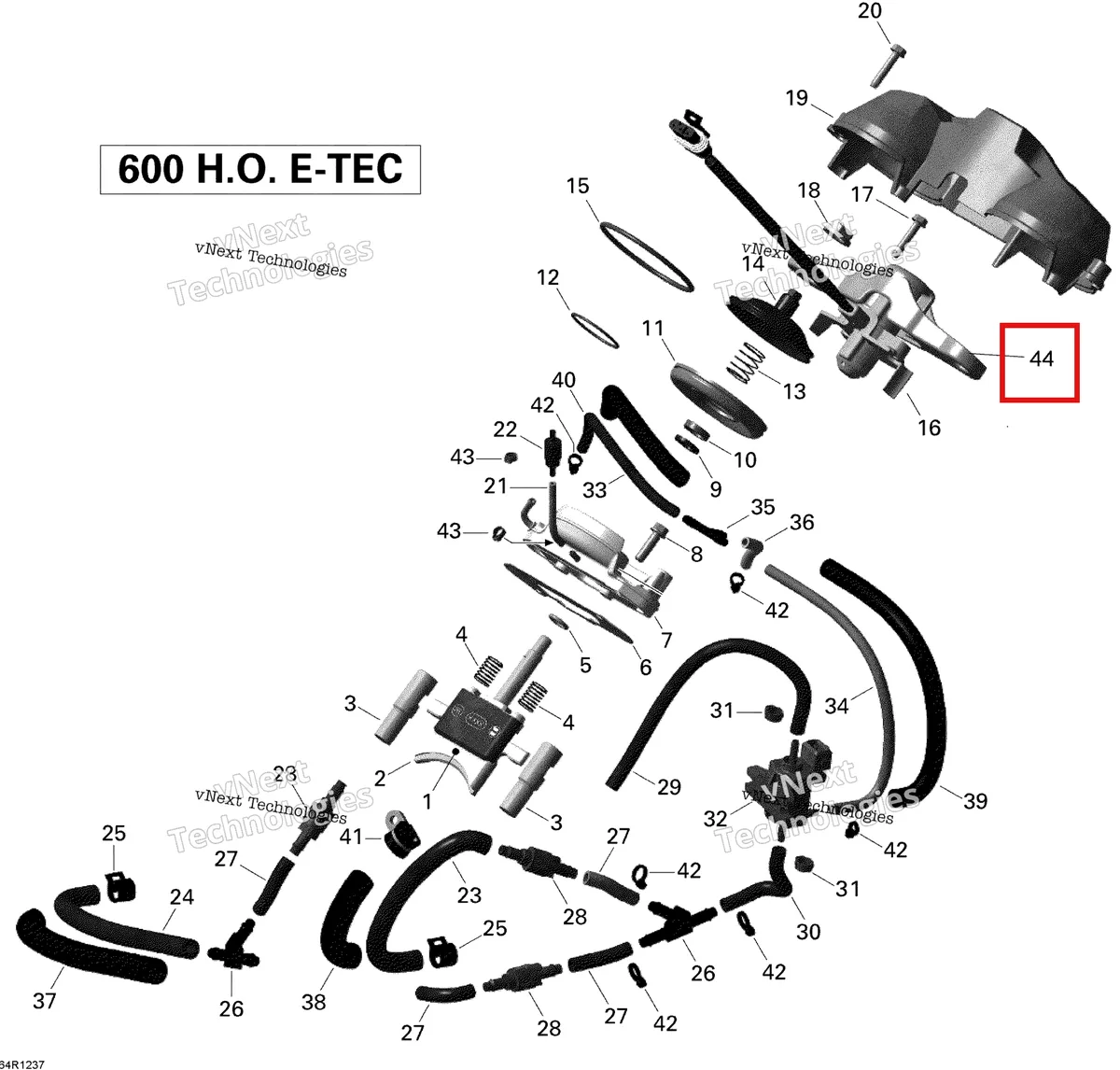 Деталь 420854086 (Деталь Valve Bar) на схеме узла 2012 Ski-Doo Expedition LE 600HOETEC XU 3D Valve