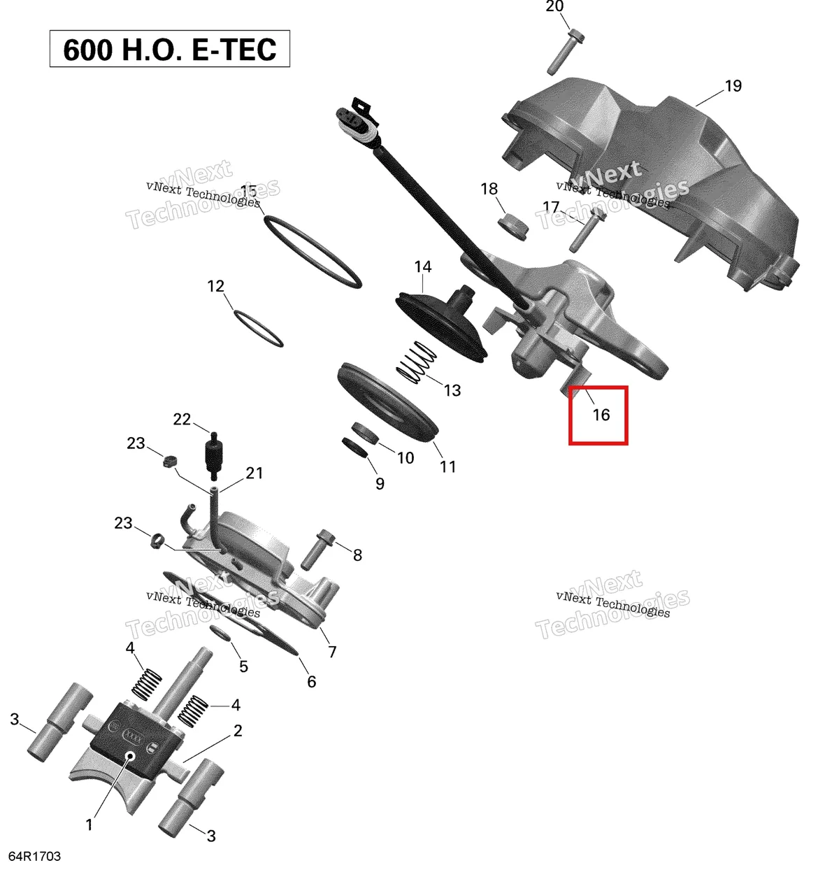 Деталь 420854089 (Деталь Position Sensor With Valve Bar) на схеме узла 2020 Ski-Doo SKANDIC WT 600HO E-TEC Engine - 3D Rave - 600Ho E-Tec