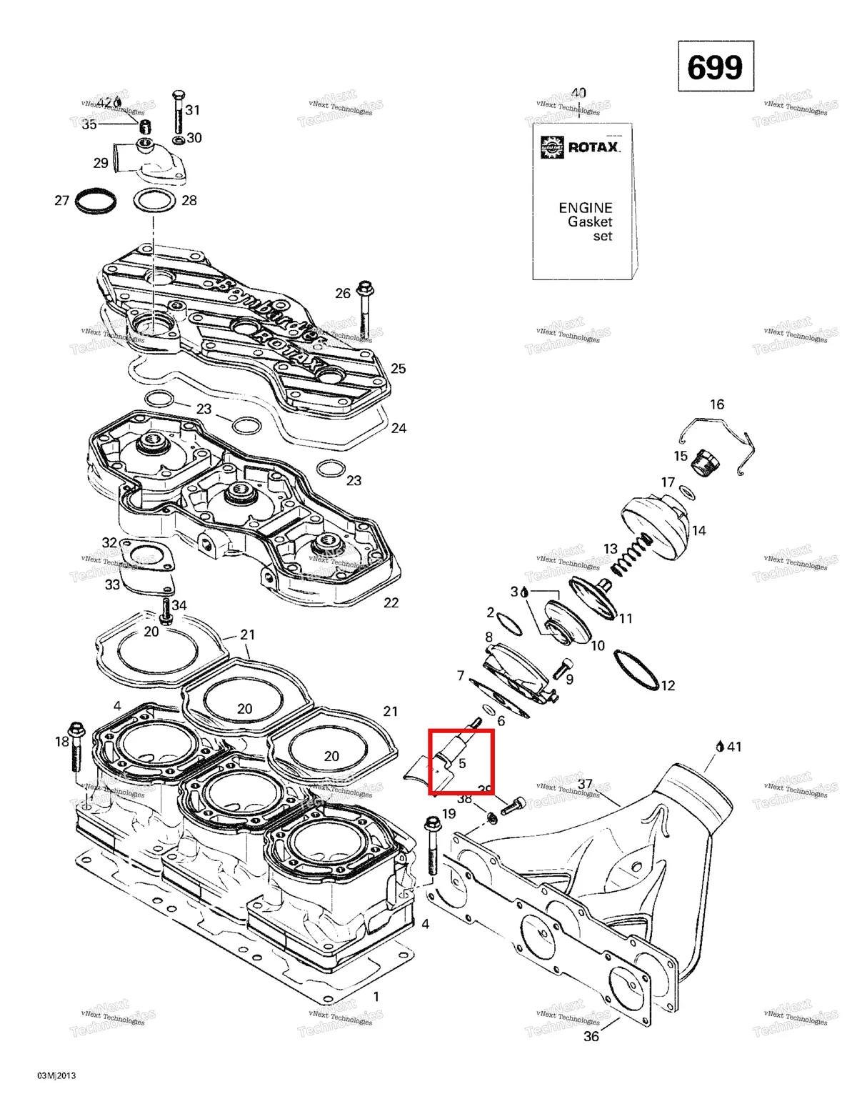 Деталь 420854307 на схеме узла 2000 Ski-Doo Formula III 700 R Cylinder, Exhaust Manifold