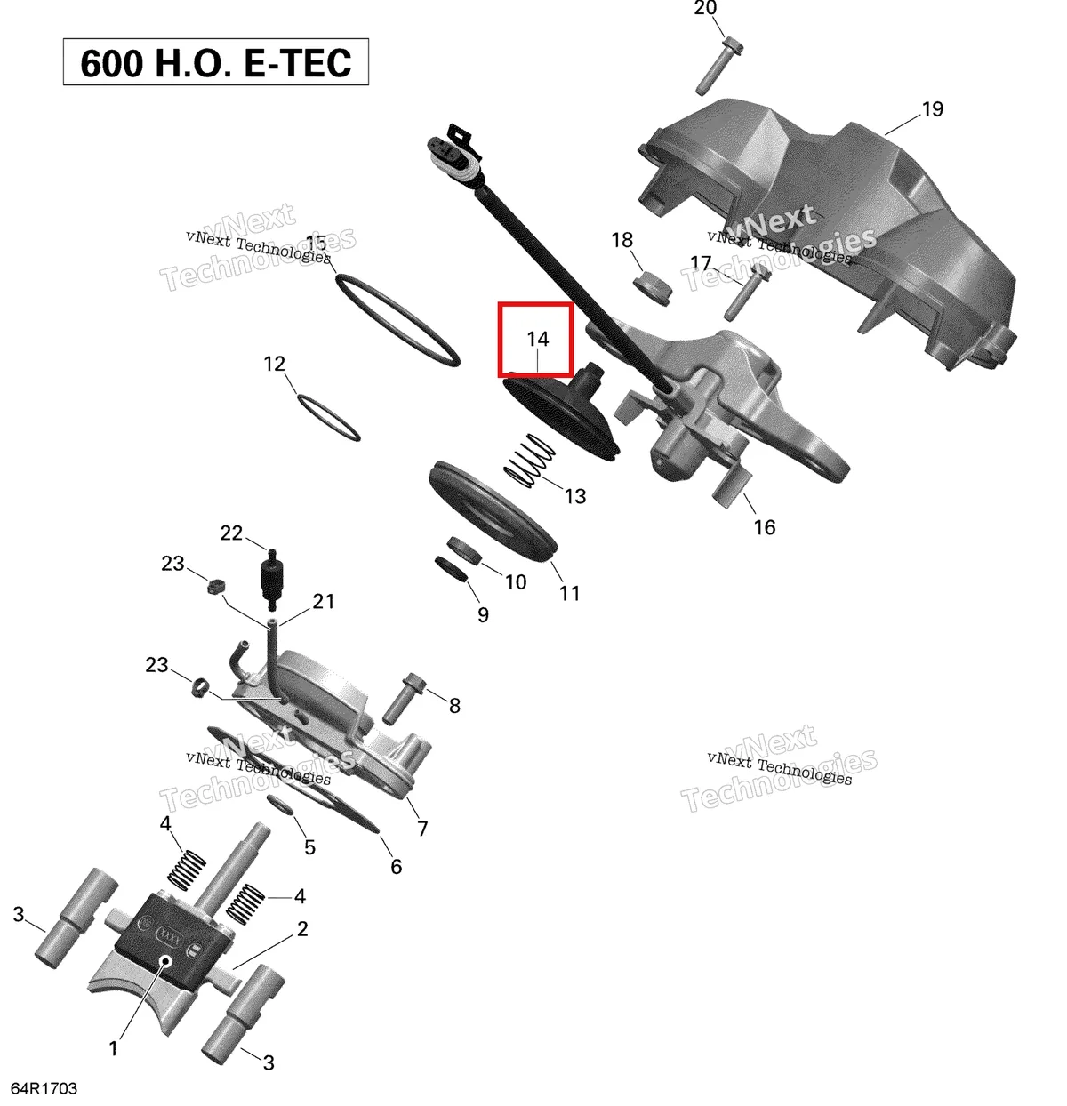 Деталь 420854442 (Крышка клапанная) на схеме узла 2020 Ski-Doo SKANDIC WT 600HO E-TEC Engine - 3D Rave - 600Ho E-Tec