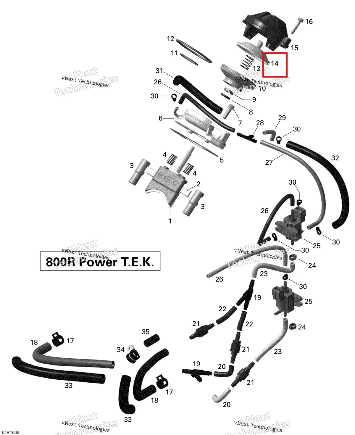 Деталь 420854444 (Деталь Exhaust Valve Piston) на схеме узла 2016 Ski-Doo SUMMIT 800R P-TEK 3D Rave - 800R Ptek
