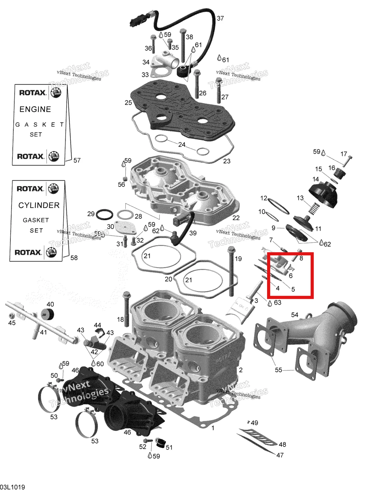Деталь 420854454 (Корпус Клапана) на схеме узла 2010 Ski-Doo Expedition TUV SE 600HO SDI XU Cylinder And Cylinder Head