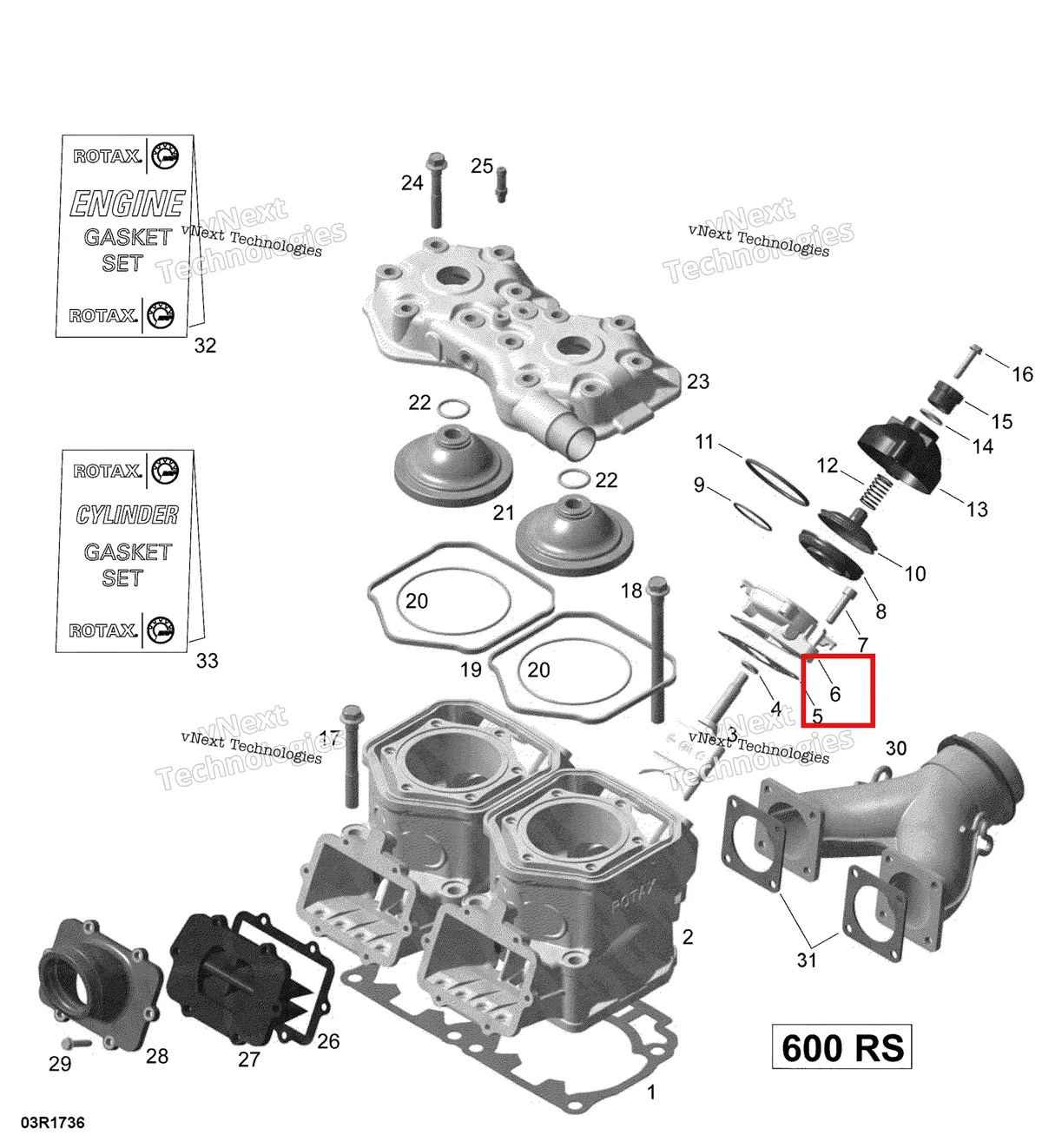 Деталь 420854455 (Корпус Клапана) на схеме узла 2017 Ski-Doo MXZ 600 RS Cylinder, Exhaust Manifold And Reed Valve