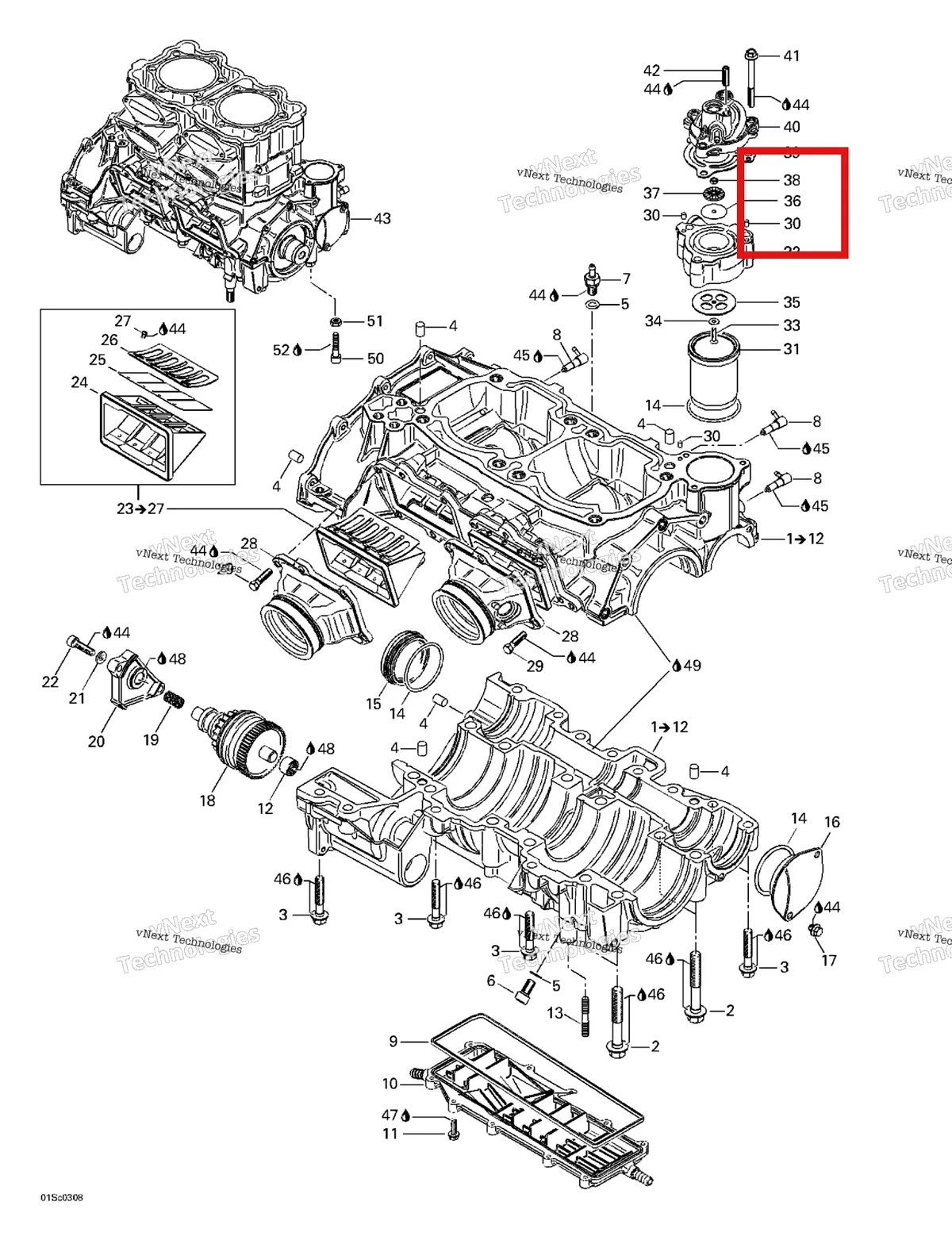 Деталь 420854510 на схеме узла 2003 Sea-Doo RX DI, 6122/6123 Crankcase, Reed Valve