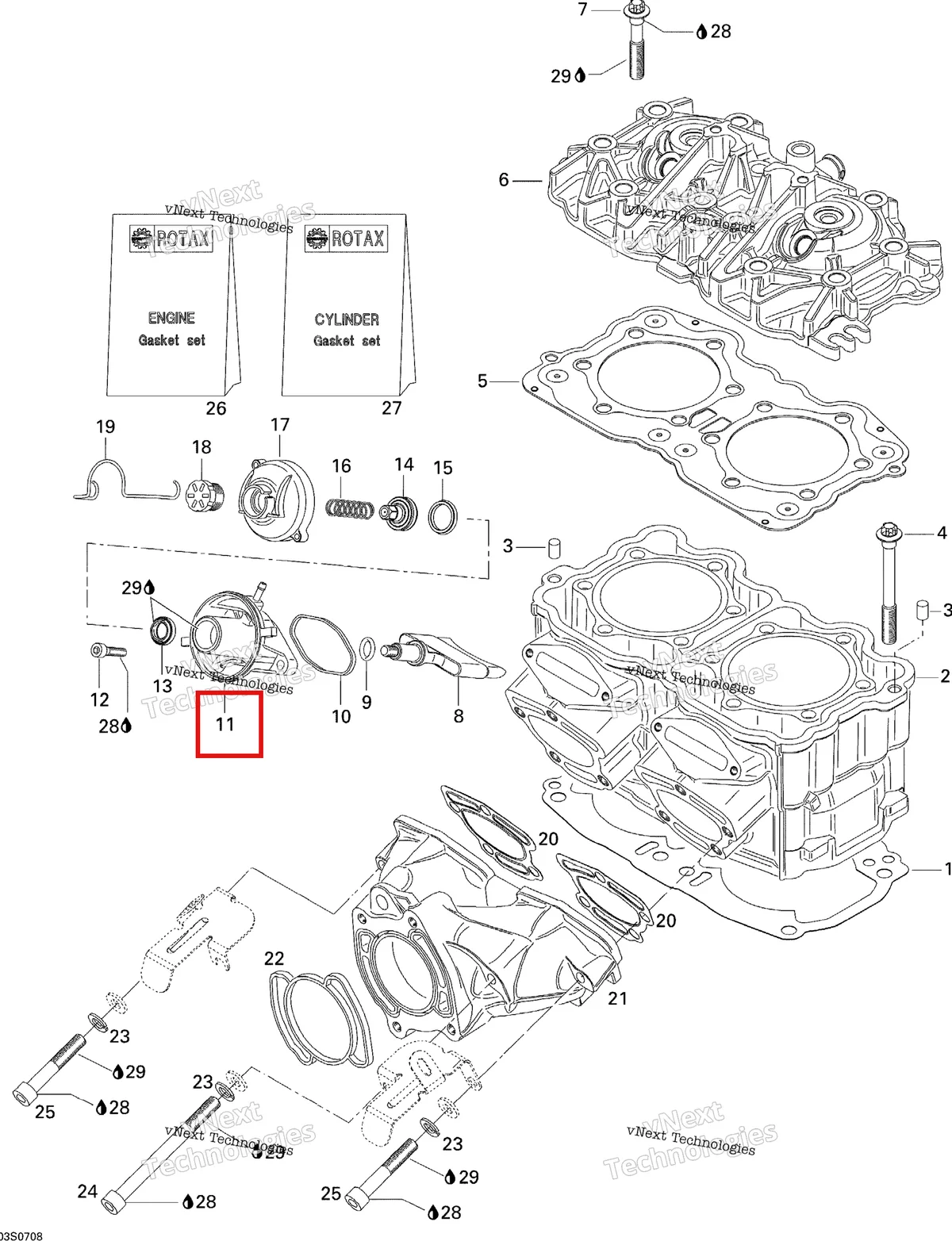 Деталь 420854556 на схеме узла 2007 Sea-Doo 3D 947 DI Cylinder And Exhaust Manifold