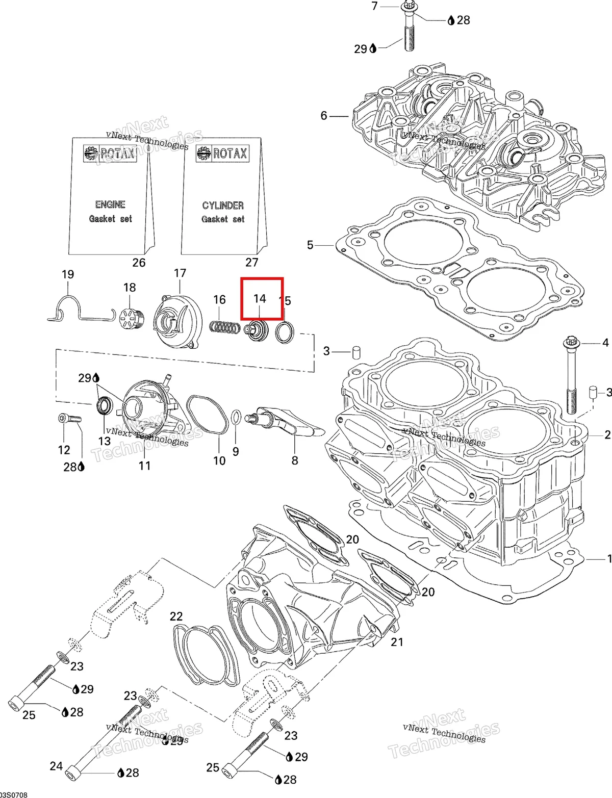 Деталь 420854560 на схеме узла 2007 Sea-Doo 3D 947 DI Cylinder And Exhaust Manifold
