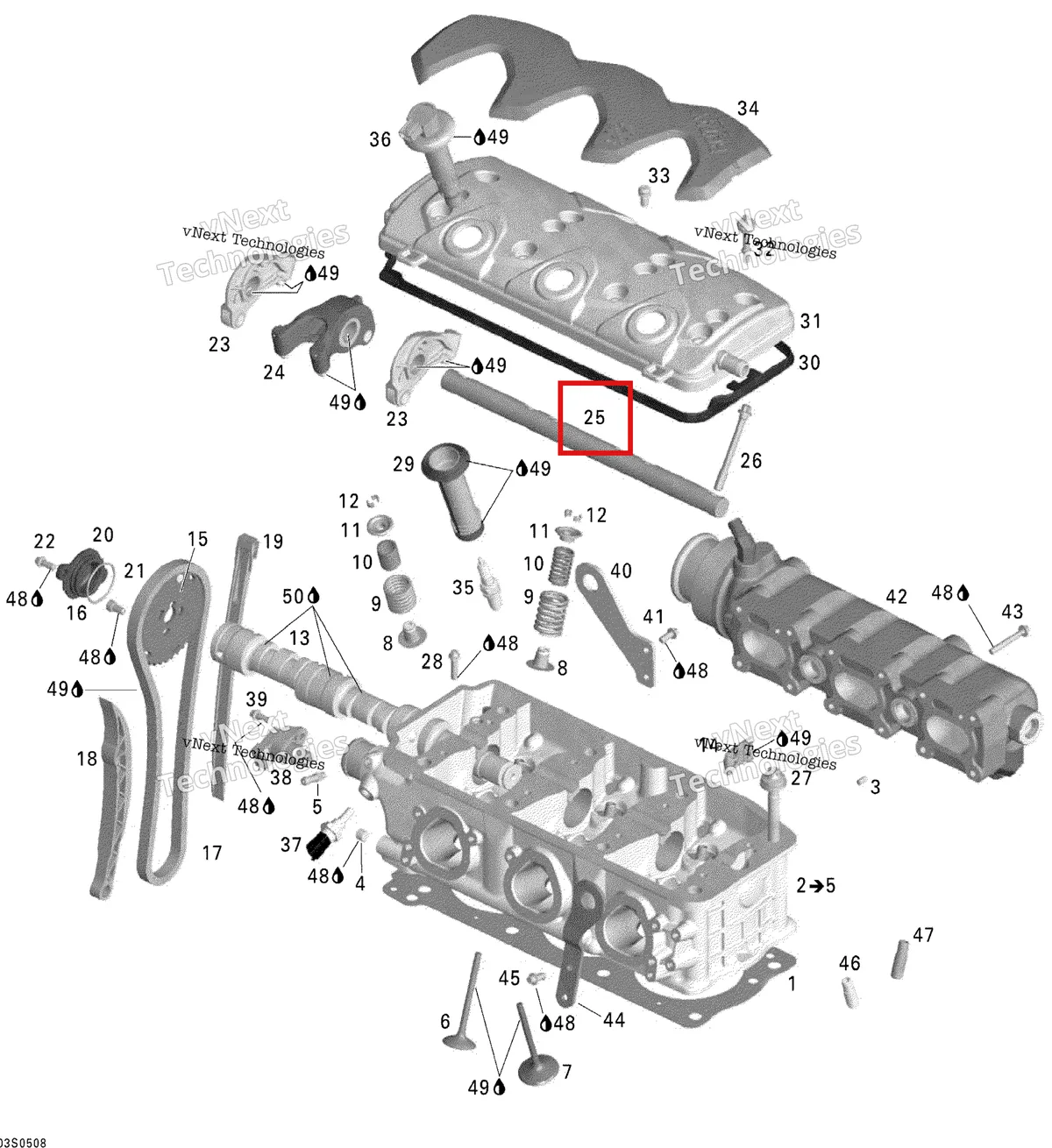 Деталь 420854592 на схеме узла 2005 Sea-Doo GTX 4-TEC, LTD SCIC Cylinder Head