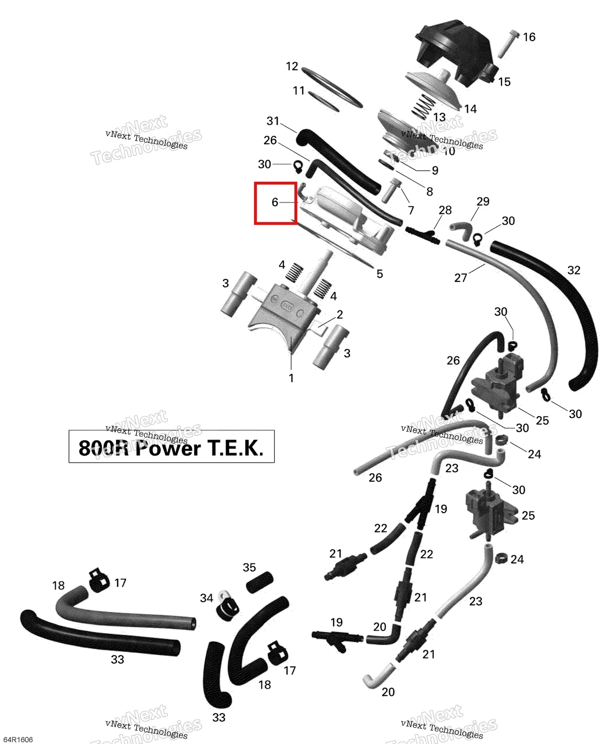 Деталь 420854887 (Корпус Клапана) на схеме узла 2016 Ski-Doo SUMMIT 800R P-TEK 3D Rave - 800R Ptek