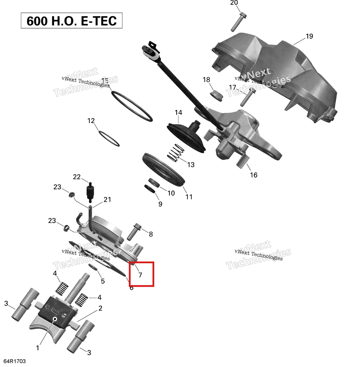 Деталь 420854888 (Корпус Клапана) на схеме узла 2020 Ski-Doo SKANDIC WT 600HO E-TEC Engine - 3D Rave - 600Ho E-Tec