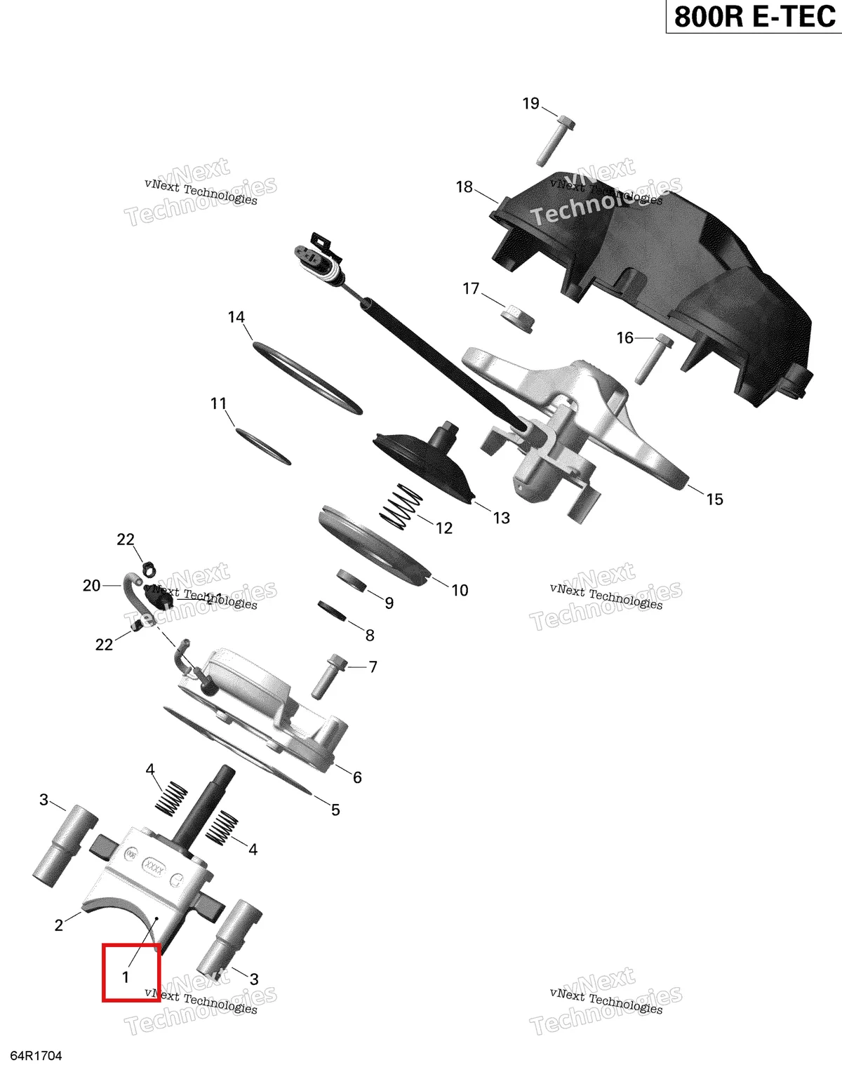 Деталь 420854900 (Деталь Upper Exhaust Valve) на схеме узла 2019 Ski-Doo EXPEDITION XTREME 800R E-TEC 3D Rave - 800R E-Tec