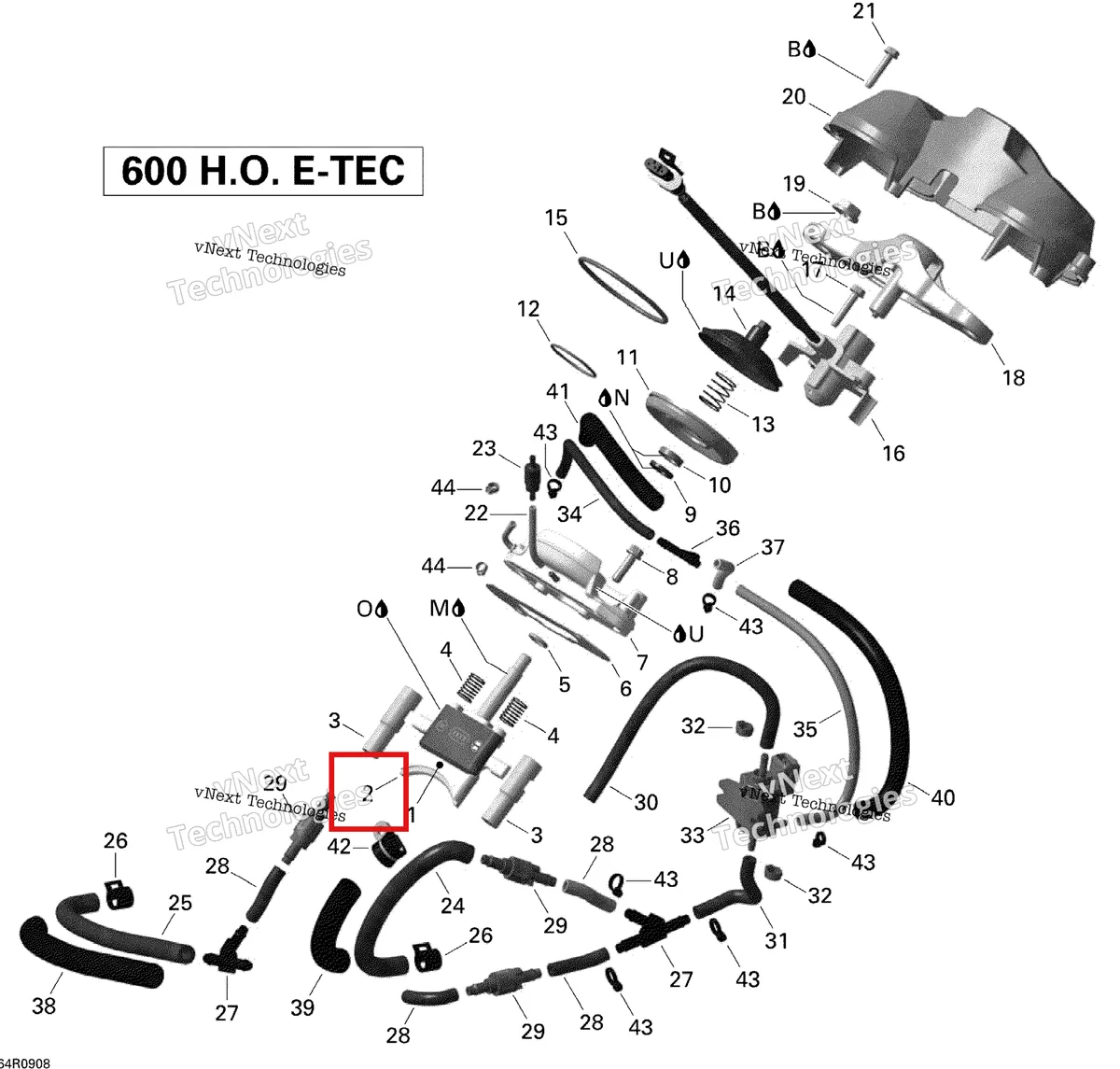 Деталь 420854972 (Деталь Ehaust Valva Lower) на схеме узла 2009 Ski-Doo GSX Limited 600 H.O. E-TEC 3D Rave