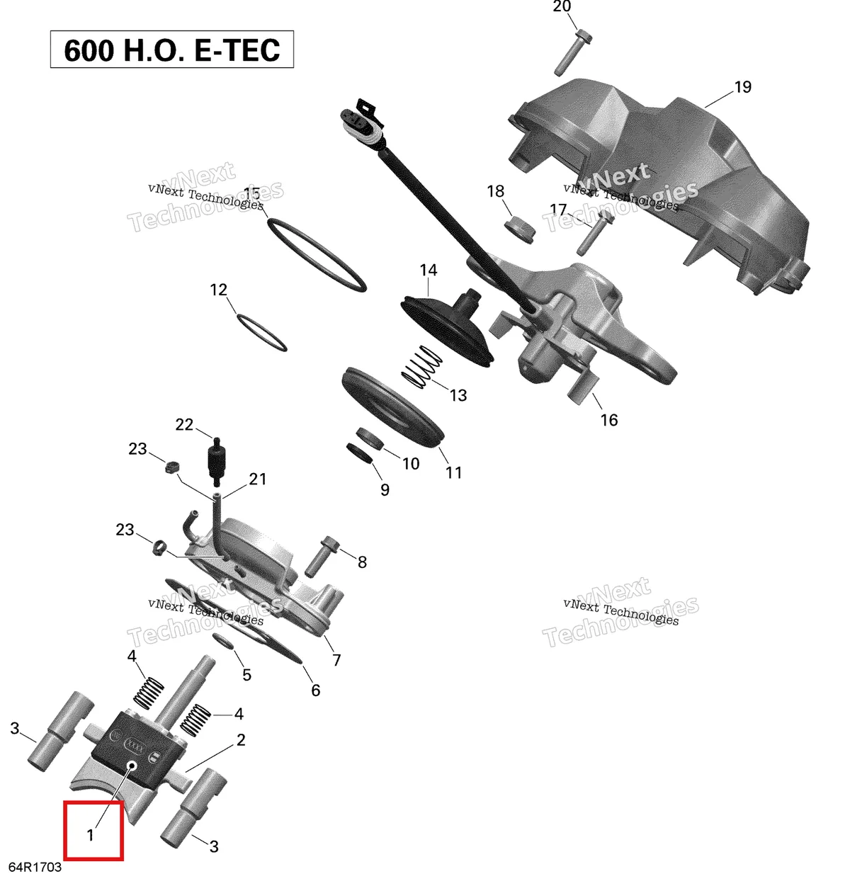 Деталь 420854980 (Деталь Upper Exhaust Valve) на схеме узла 2020 Ski-Doo SKANDIC WT 600HO E-TEC Engine - 3D Rave - 600Ho E-Tec