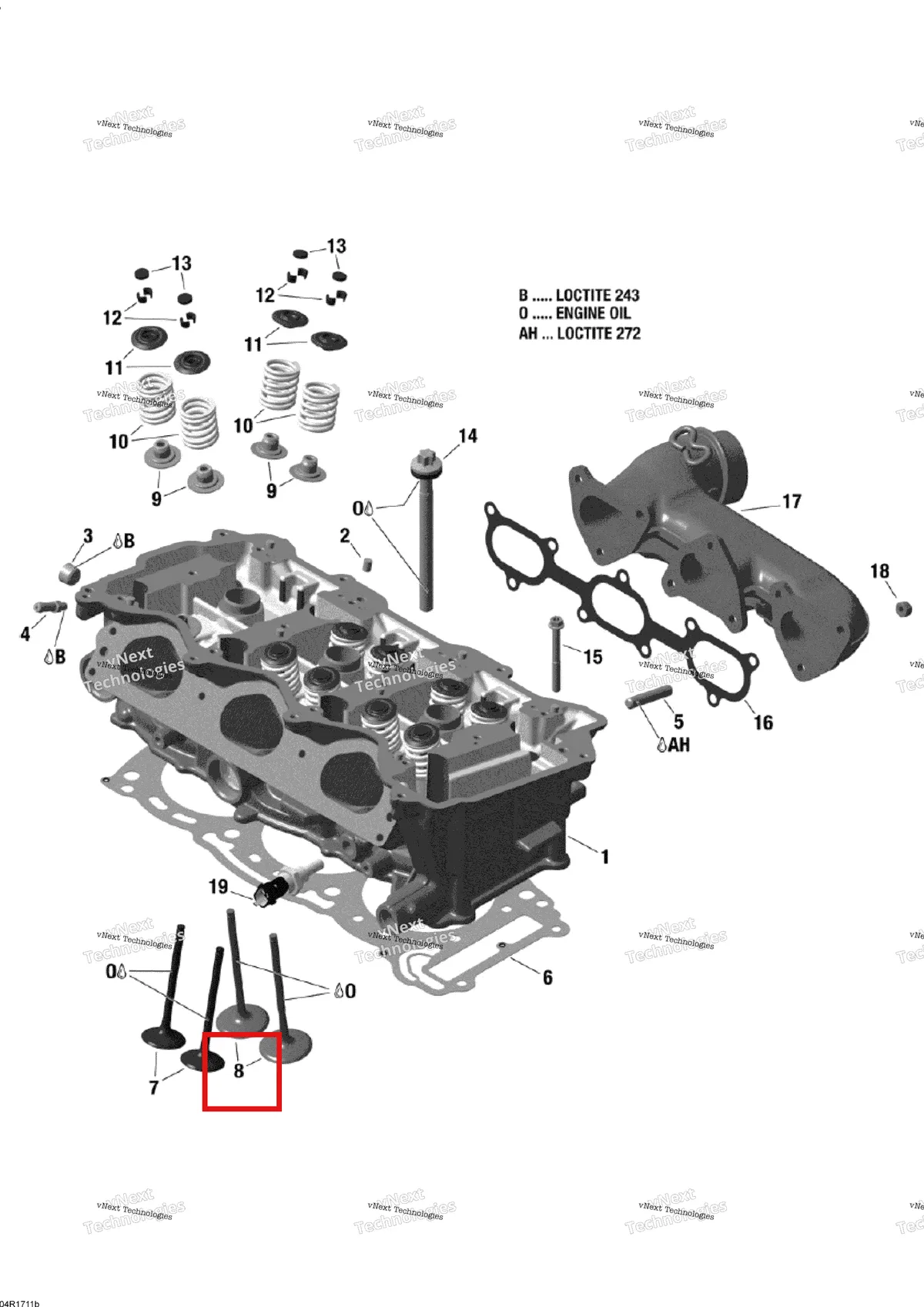 Деталь 420855013 (Деталь Intake Valve, 37.3 Mm) на схеме узла 2017 Ski-Doo EXPEDITION - 4-STROKE - LE-SE Cylinder Head And Exhaust Manifold - 1200 4-Tec