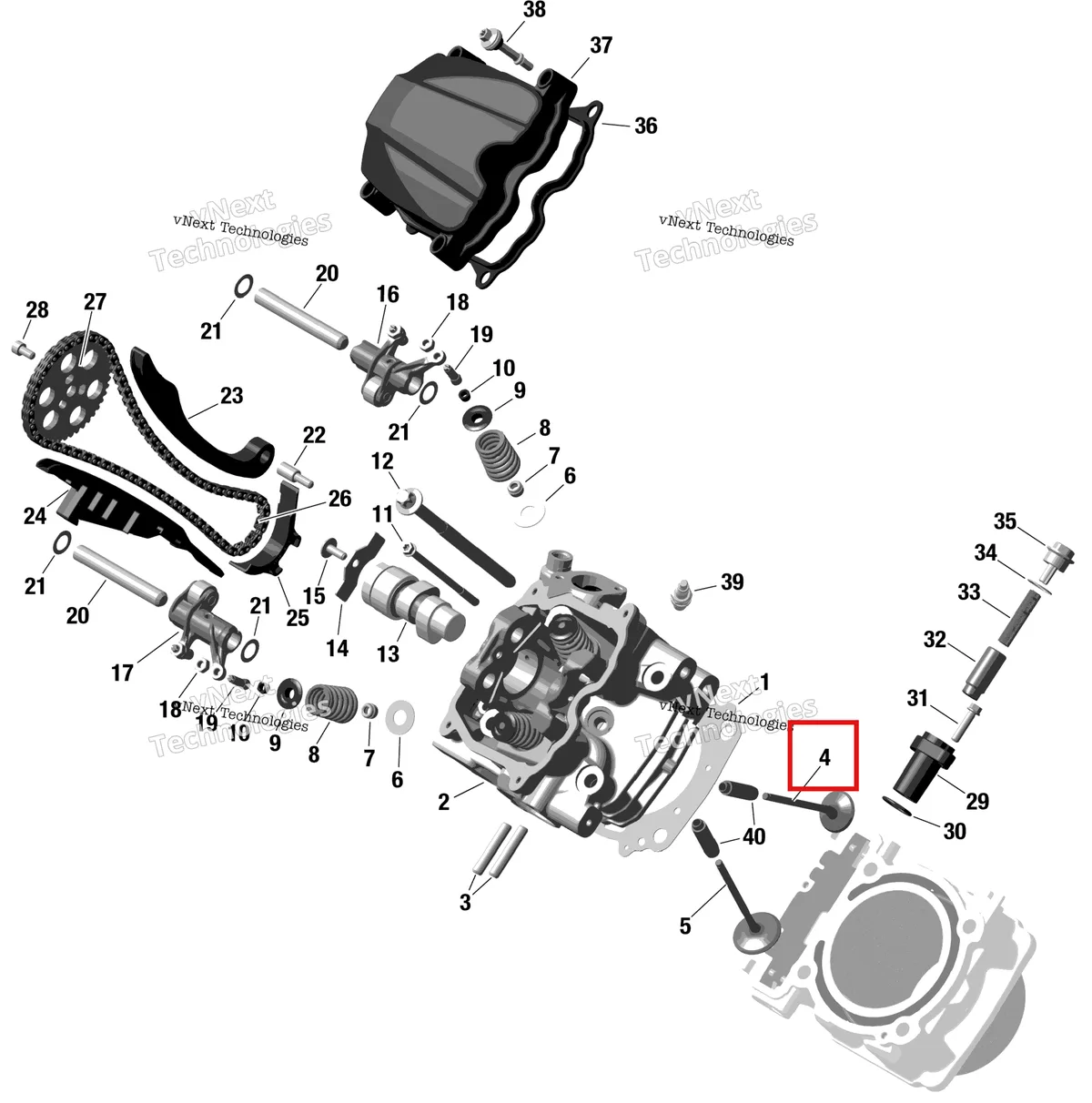 Деталь 420855024 (Выпускной клапан 31 мм Can-Am Outlander 4x4 XT 1000R (2018) (420855024)) на схеме узла Rotax - Front Cylinder Head