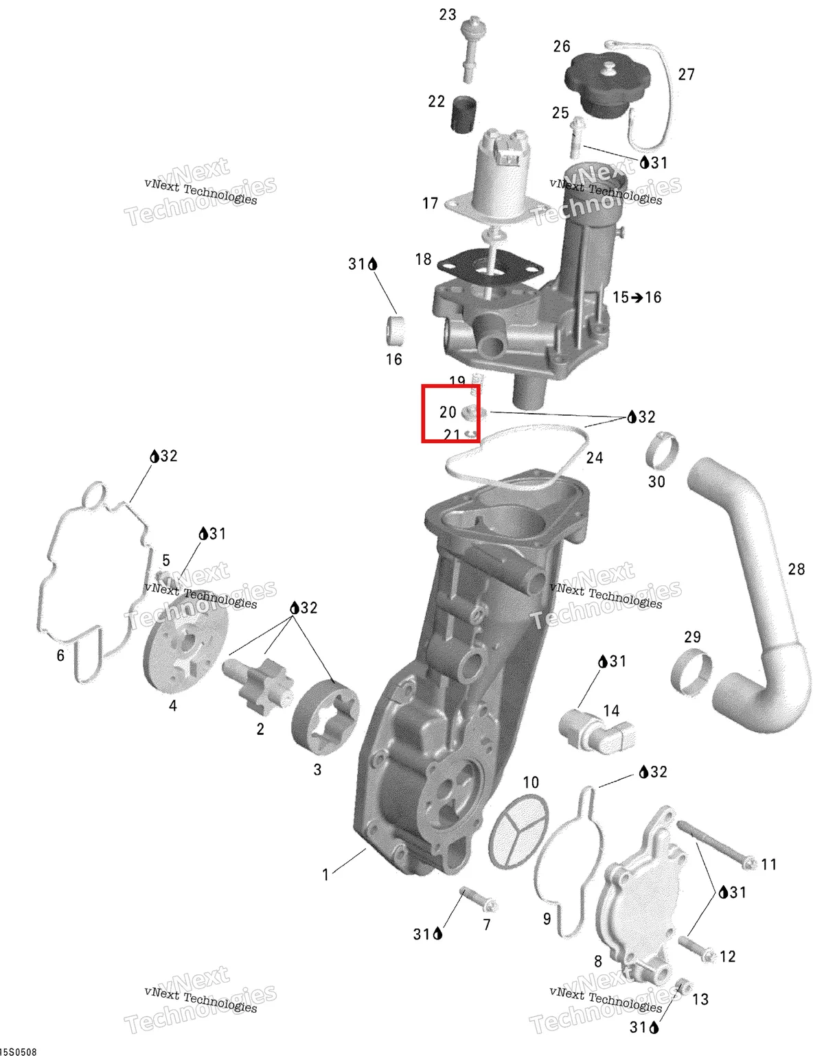 Деталь 420856055 на схеме узла 2005 Sea-Doo GTX 4-TEC, LTD SCIC Oil Separator