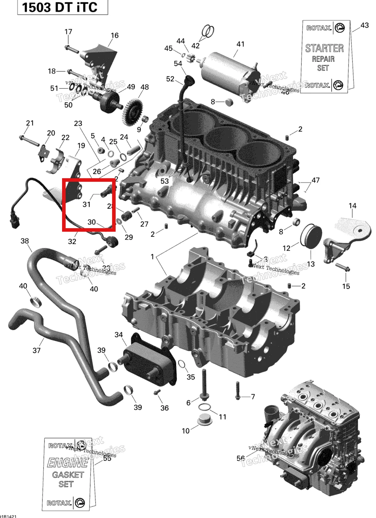 Деталь 420856533 на схеме узла 2014 Sea-Doo GTI 130 Engine Block