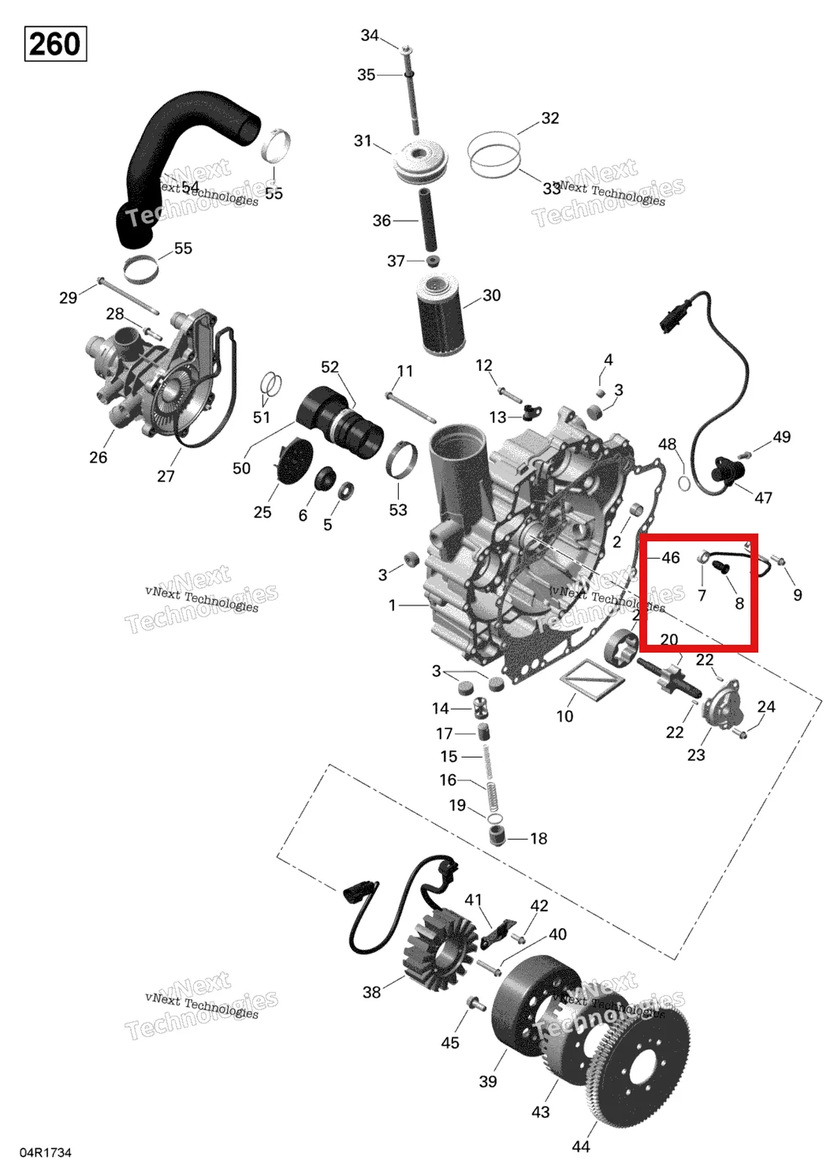 Деталь 420856877 на схеме узла 2017 Sea-Doo RXT Pto Cover And Magneto - 260