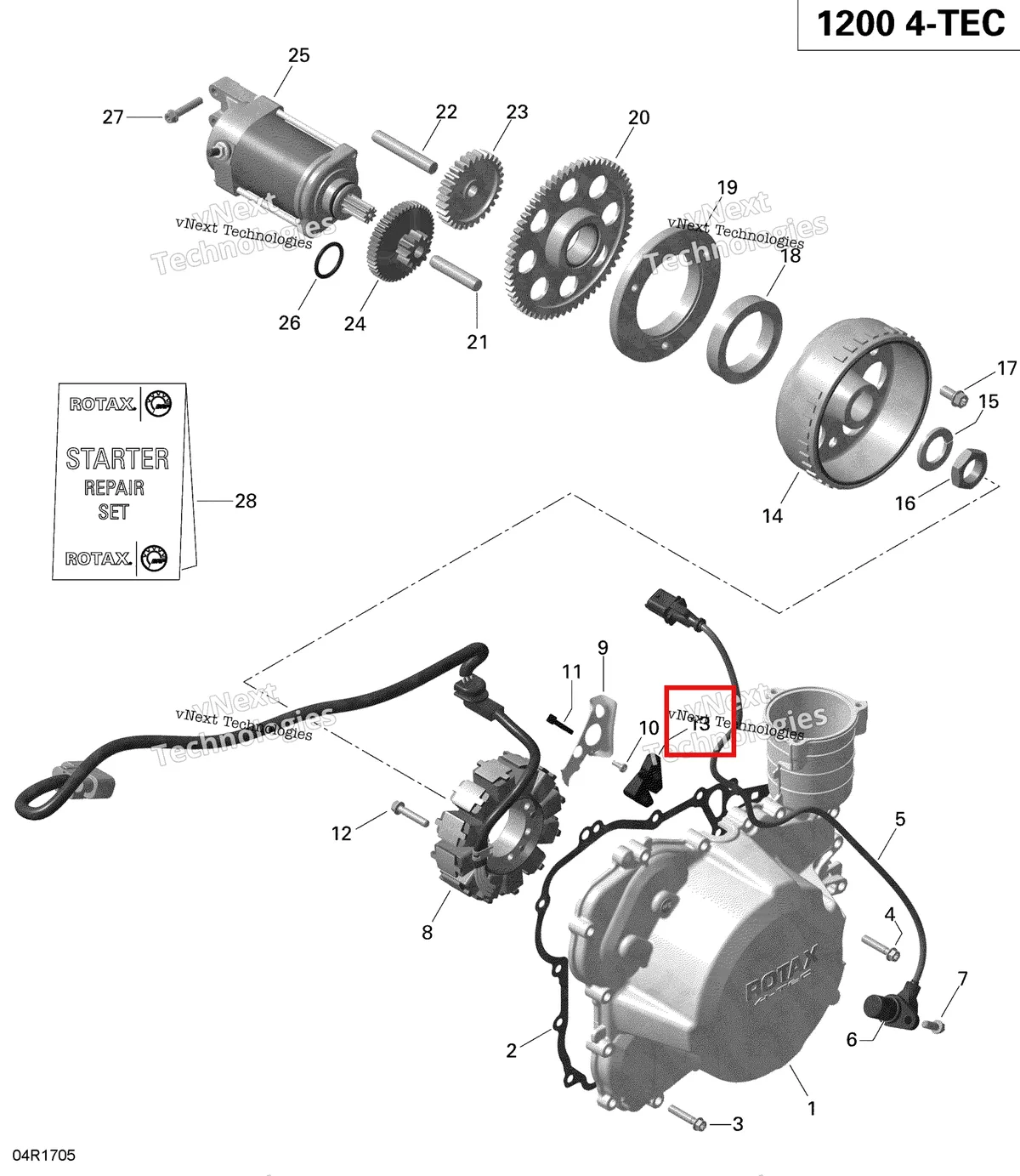 Деталь 420860052 (Резинка) на схеме узла 2019 Ski-Doo EXPEDITION LE-SE 1200 4-TEC Magneto And Electric Starter - 1200Itc 4-Tec