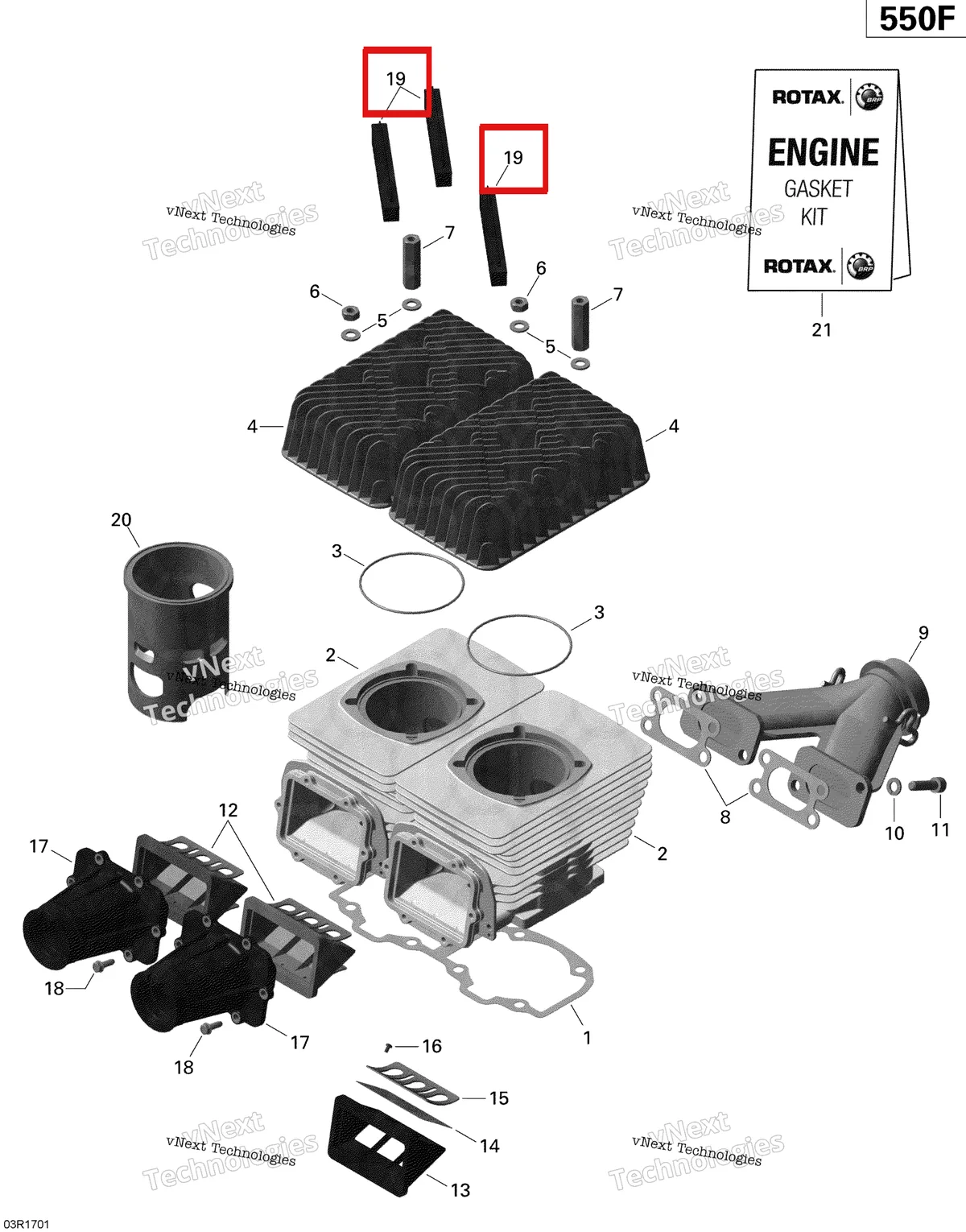 Деталь 420860091 (Шум Демпфера) на схеме узла 2020 Ski-Doo EXPEDITION SPORT 550F Engine - Cylinder, Exhaust Manifold And Reed Valve - 550F