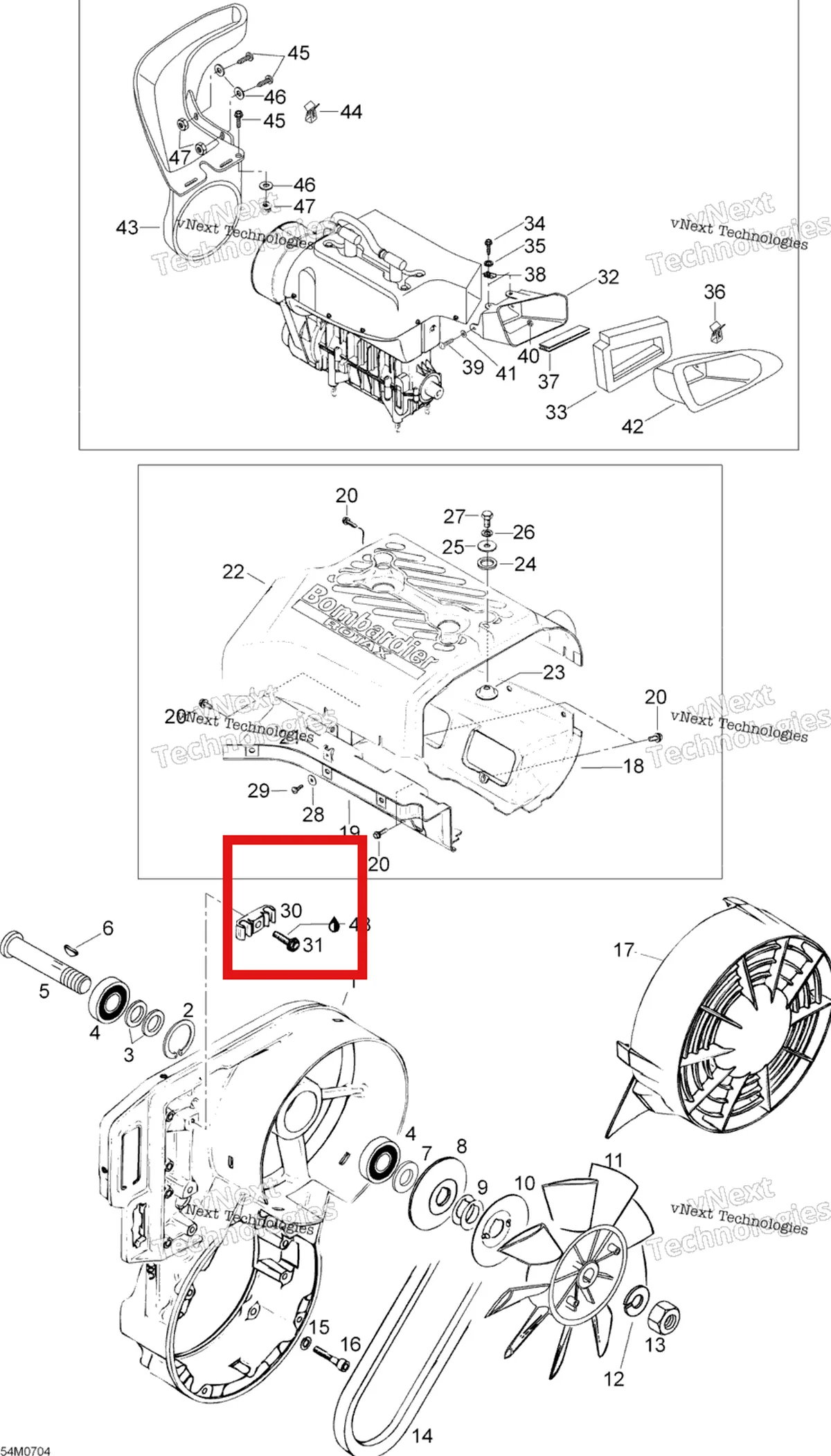 Деталь 420860940 (Кабельный Зажим) на схеме узла 2007 Ski-Doo Skandic LT 440F Fan