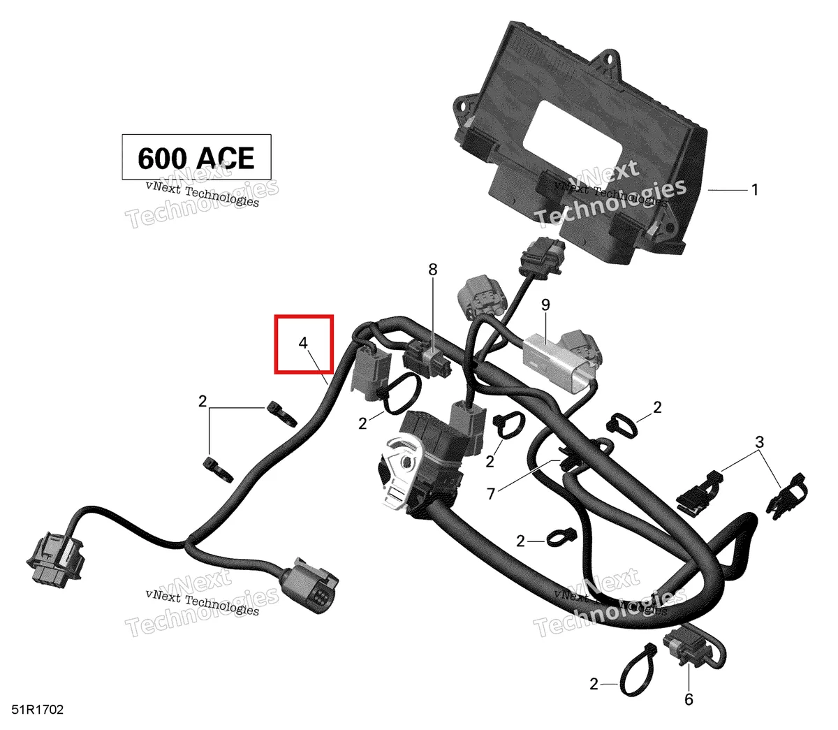 Деталь 420864342 (Жгут проводов в сборе) на схеме узла 2019 Ski-Doo EXPEDITION SPORT 600 ACE Engine Harness And Electronic Module - 600 Ace