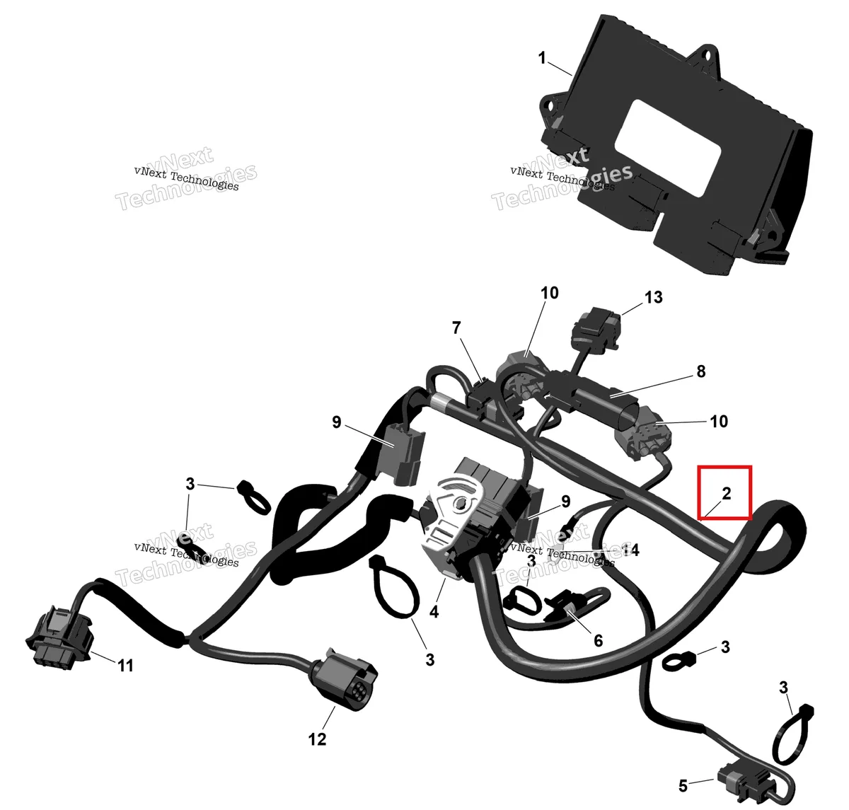 Деталь 420864349 на схеме узла 2026 Ski-Doo SKANDIC - LE - 600 ACE - AKTA - Deep Black - 20X154X1.5CST Track Rotax - Engine Harness And Electronic Module