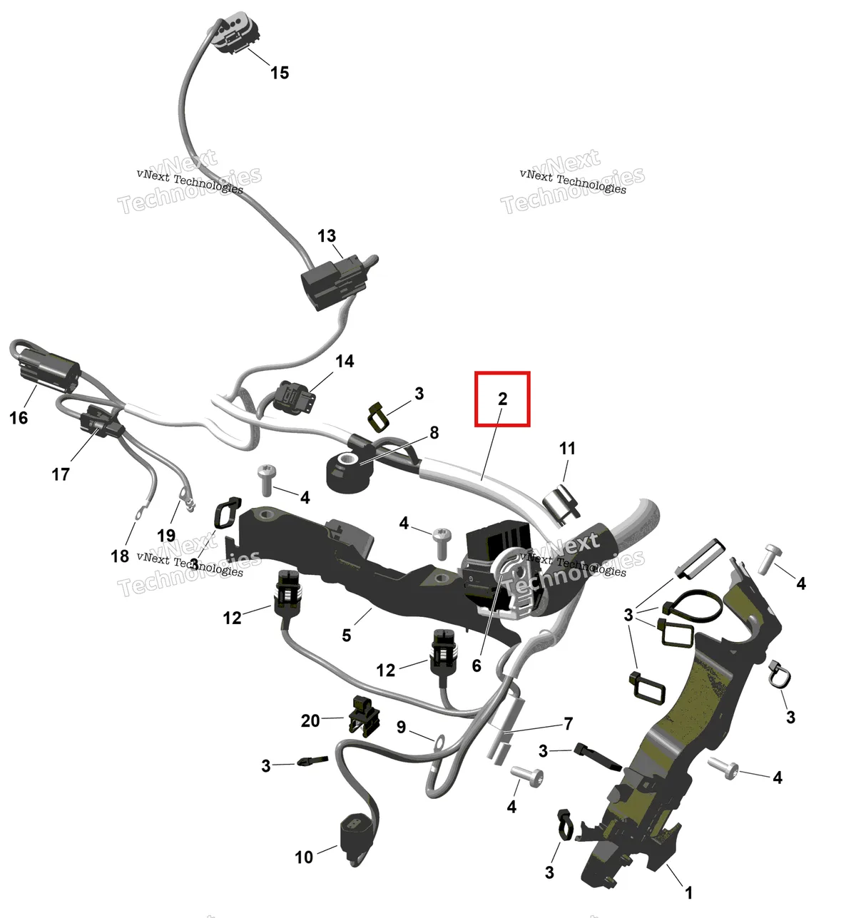 Деталь 420864449 на схеме узла 2026 Ski-Doo SKANDIC - LE - 600R E -TEC - ALTA - Deep Black - 24X154X1.5CST Track Rotax - Engine Harness And Electronic Module