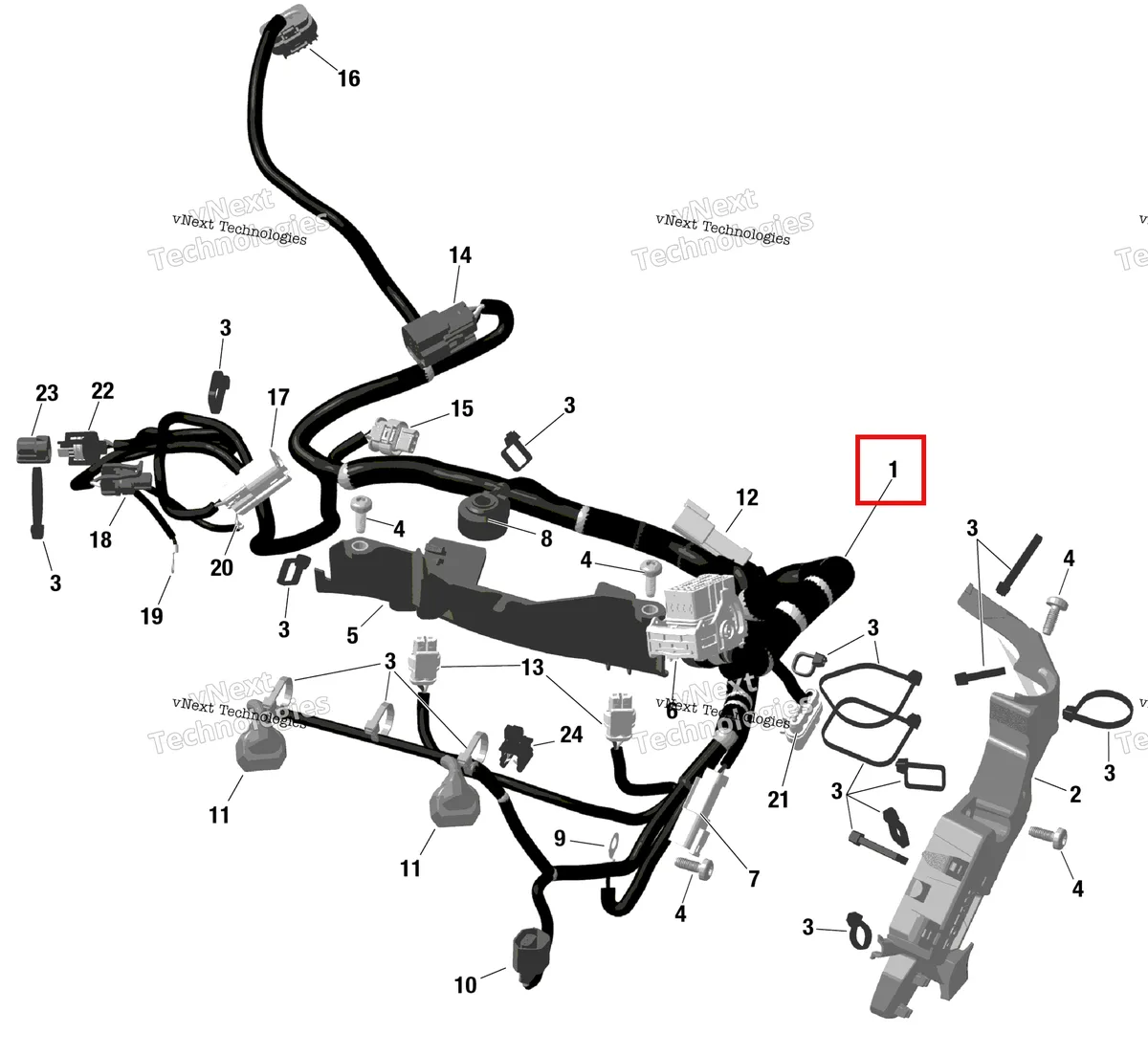 Деталь 420864548 на схеме узла 2023 Ski-Doo FREERIDE 146 - 850 E-TEC Rotax - Engine Harness And Electronic Module - Dshot