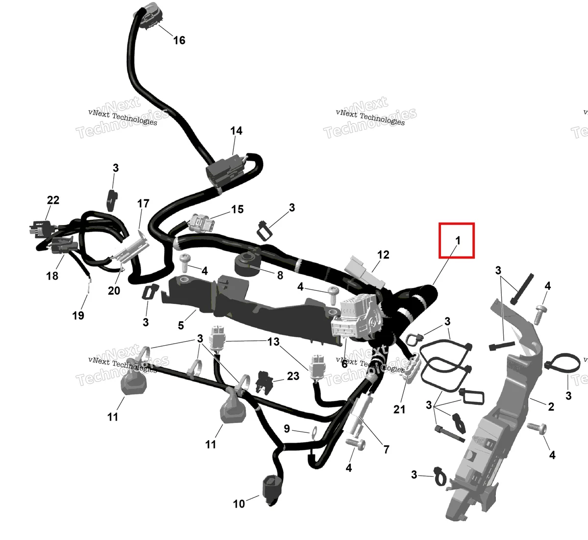 Деталь 420864556 (Жгут проводов Ski-Doo Summit Adrenaline Enduro 850 E-TEC (2026) (420864556)) на схеме узла 2026 Ski-Doo BACKCOUNTRY - X - 850 E-TEC - UXTD - Deep Black - 16X146X2.0P Track - SHOT starter Rotax - Engine Harness And Electronic Module
