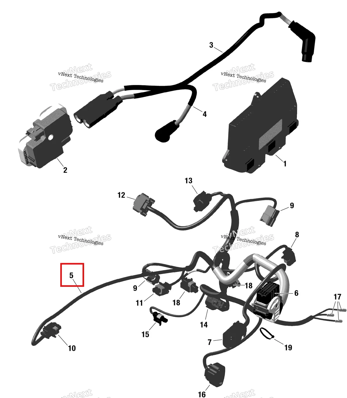Деталь 420864689 на схеме узла 2024 Can-Am Outlander 1000R EFI 4X4 - 5TRA - XT Package - Platinum Silver Satin Rotax - Engine Harness And Electronic Module