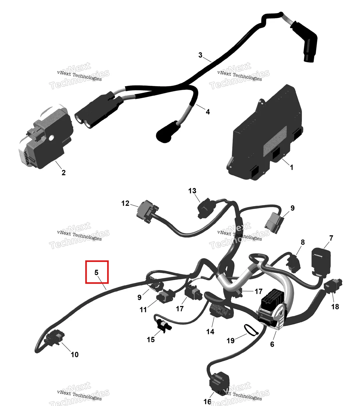 Деталь 420864711 на схеме узла 2026 Can-Am RENEGADE - 4X4 - XXC - 1000R EFI - 5VTB - Catalyst Gray Rotax - Engine Harness And Electronic Module