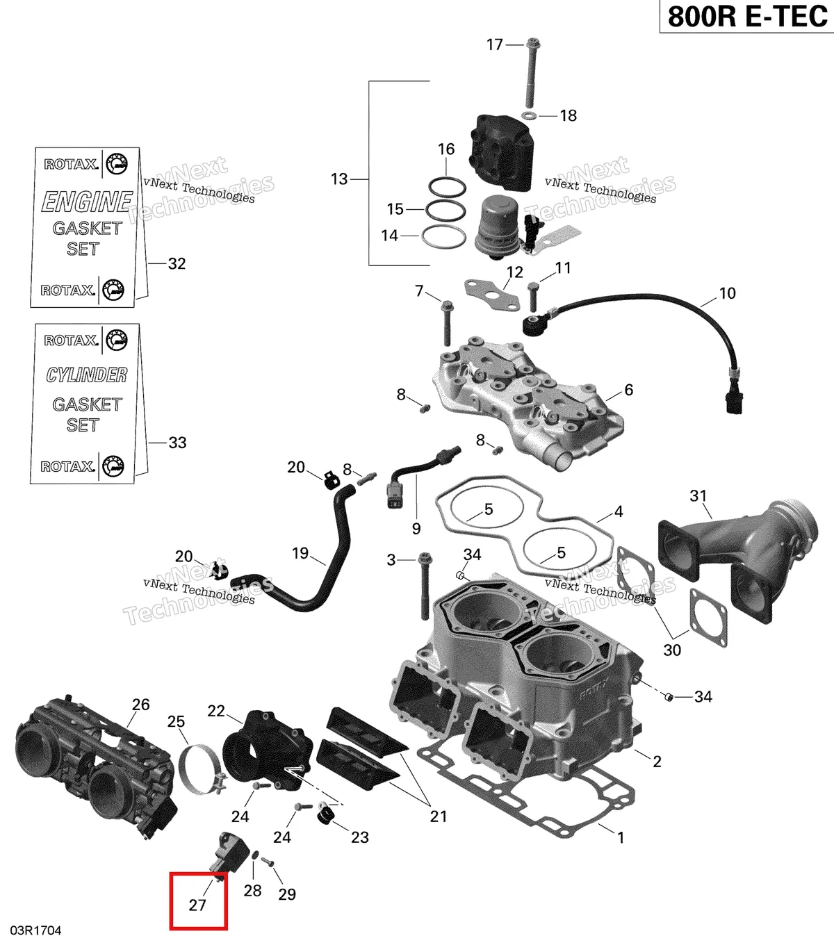 Деталь 420866120 (Деталь Throttle Position Sensor, Tps) на схеме узла 2019 Ski-Doo EXPEDITION XTREME 800R E-TEC Cylinder And Injection System - 800R E-Tec