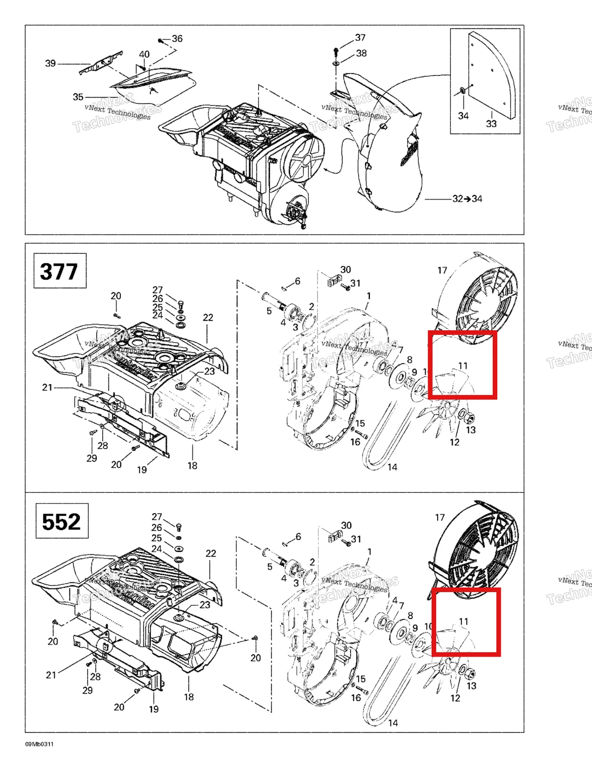 Деталь 420866292 (Вентилятор) на схеме узла 2003 Ski-Doo Grand Touring 380 F/550 F Cooling System And Fan