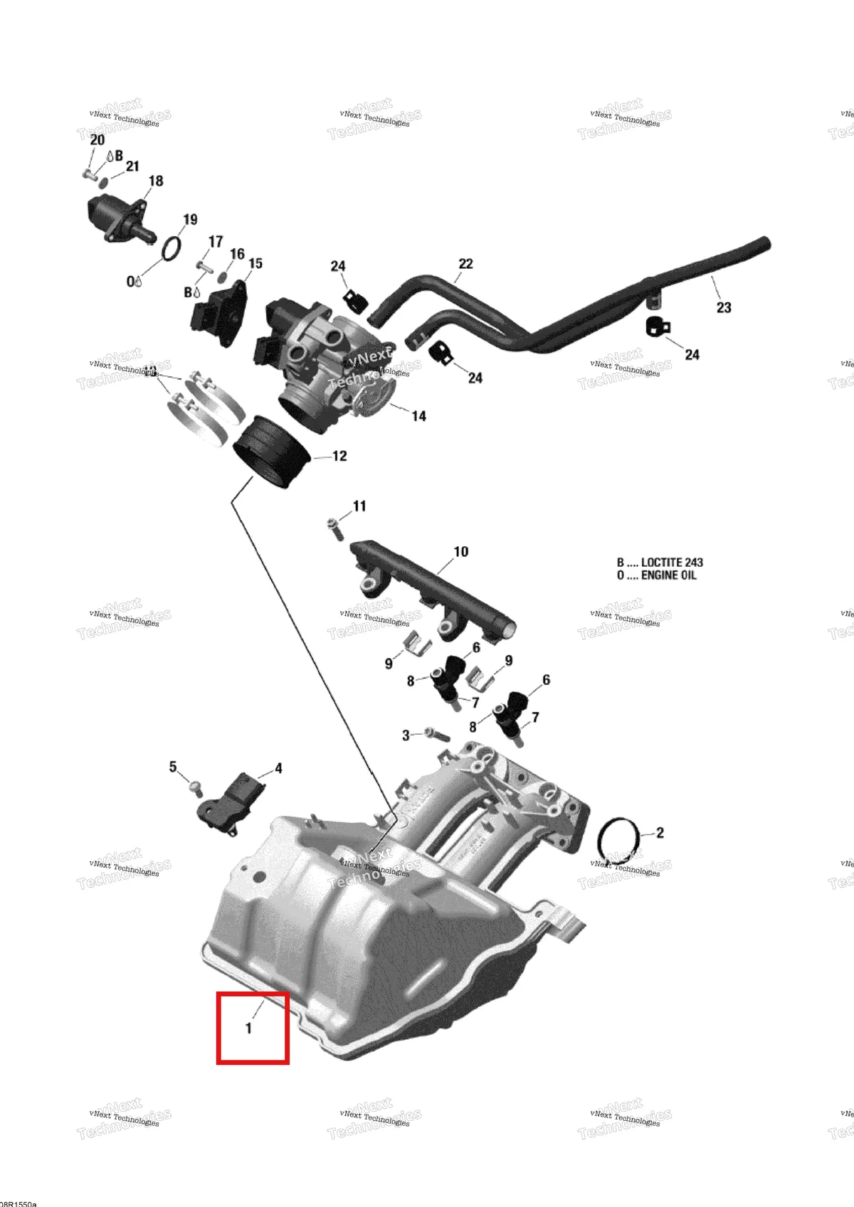 Деталь 420867020 (Деталь Airbox Assy.) на схеме узла 2015 Ski-Doo SKANDIC WT 600 ACE Air Intake Manifold