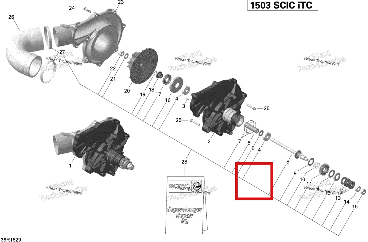 Деталь 420867191 (Компрессор крыльчатка Sea-Doo GTX (2016) (420867191)) на схеме узла 2016 Sea-Doo GTI-GTR-GTS Supercharger - 215