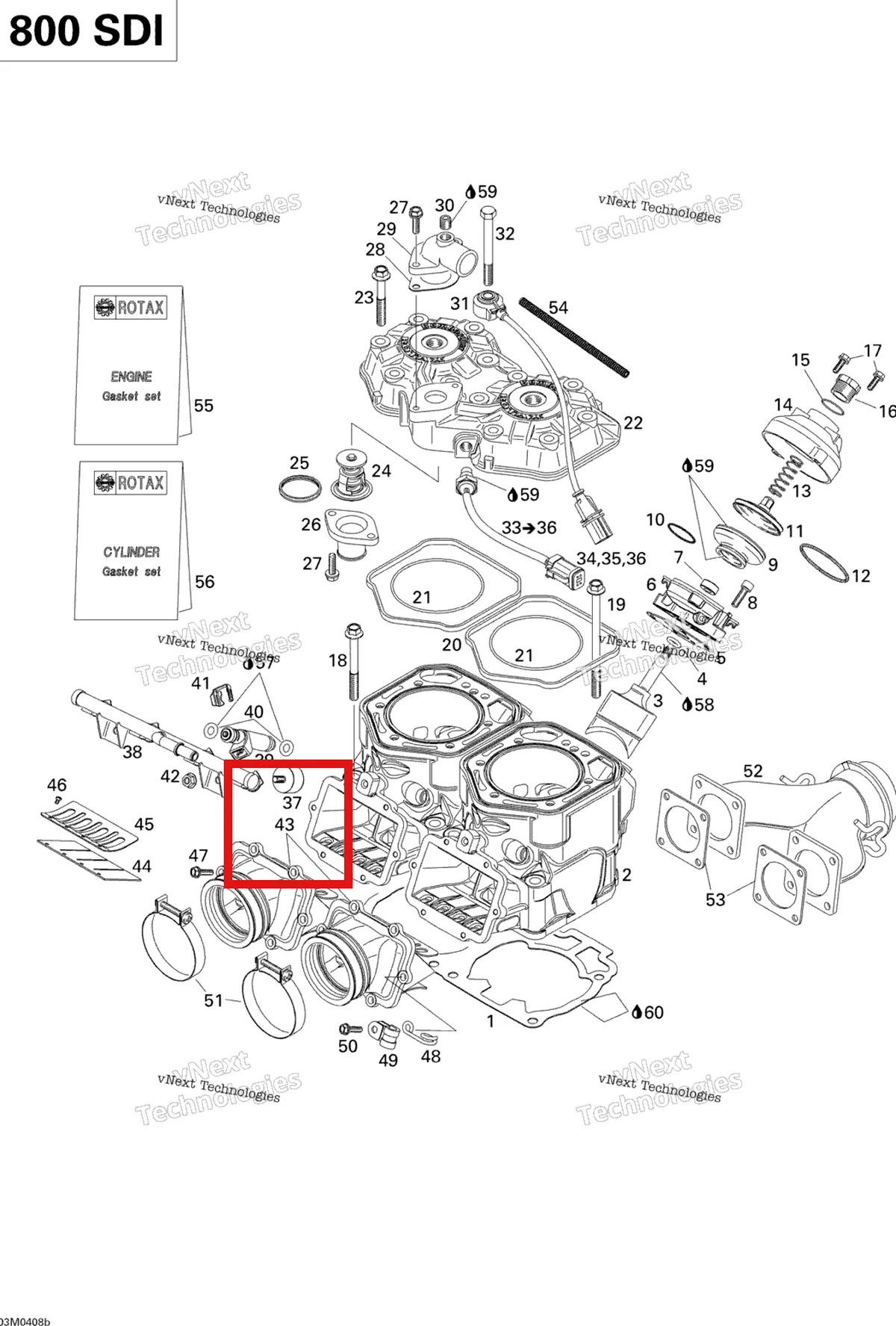 Деталь 420867230 (Деталь Reed Valve Assy. Includes Items 40 Thru 43) на схеме узла