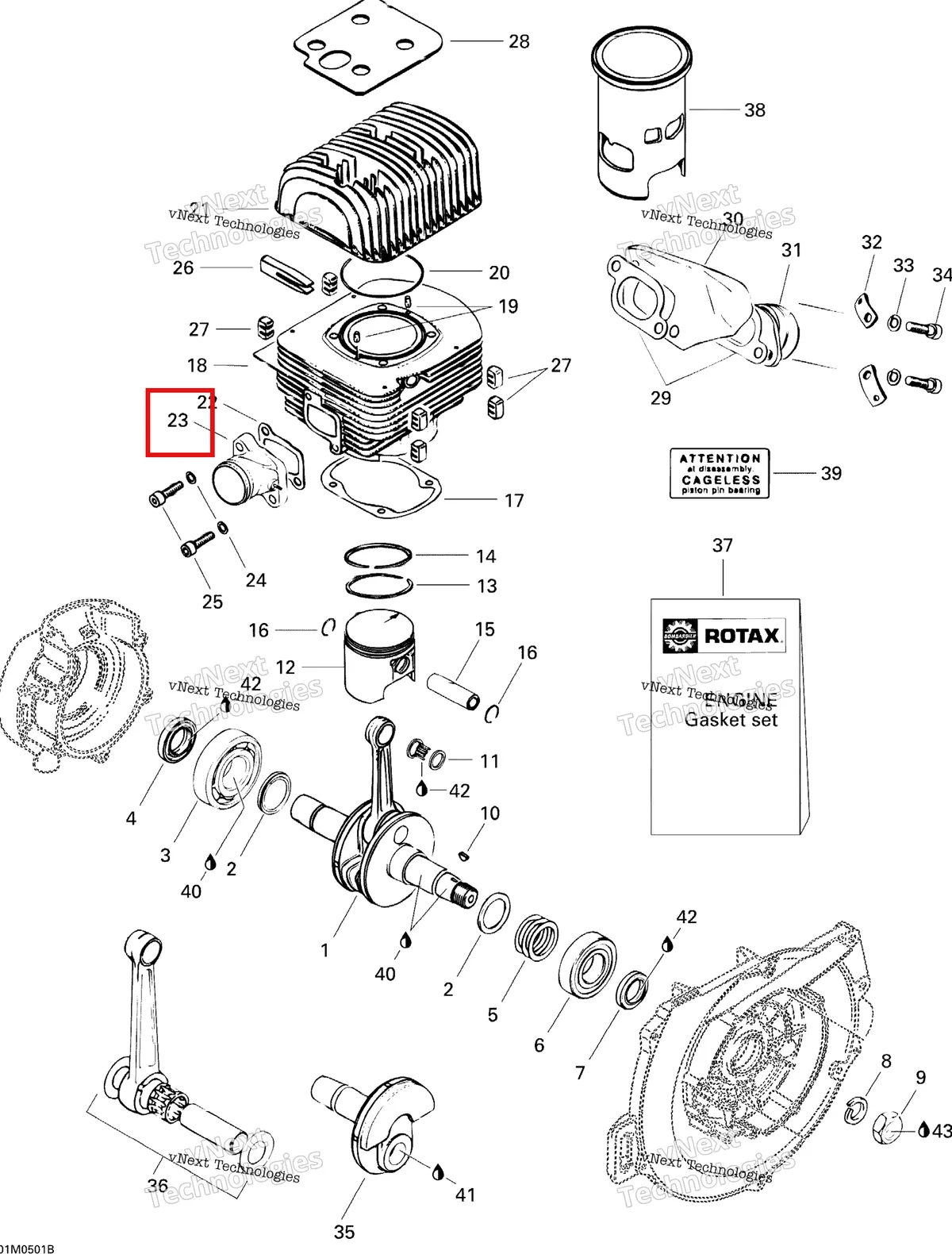 Деталь 420867408 (Деталь Intake Manifold) на схеме узла 2005 Ski-Doo Tundra R Crankshaft And Pistons
