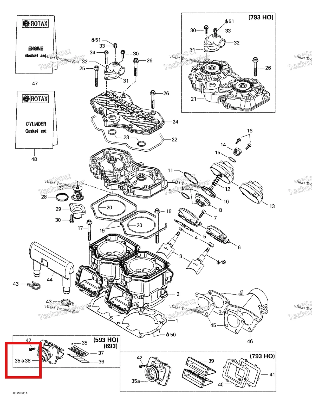 Деталь 420867874 (Потребление Гнездо) на схеме узла 2003 Ski-Doo Summit 600 HO/700/800 HO Cylinder, Exhaust Manifold, Reed Valve