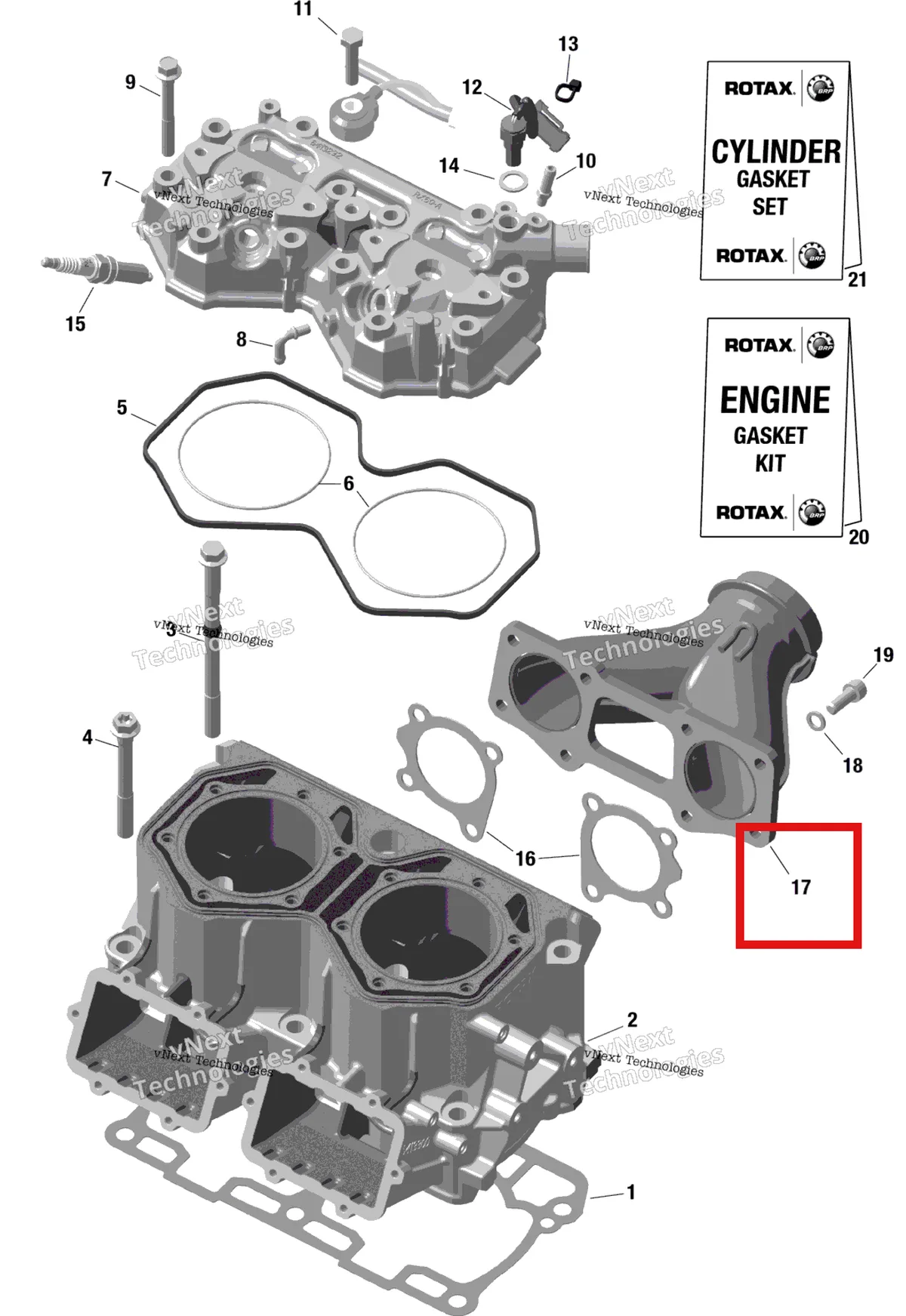 Деталь 420873030 на схеме узла 2023 Ski-Doo RENEGADE 850 E-TEC - ENDURO Rotax - Cylinder