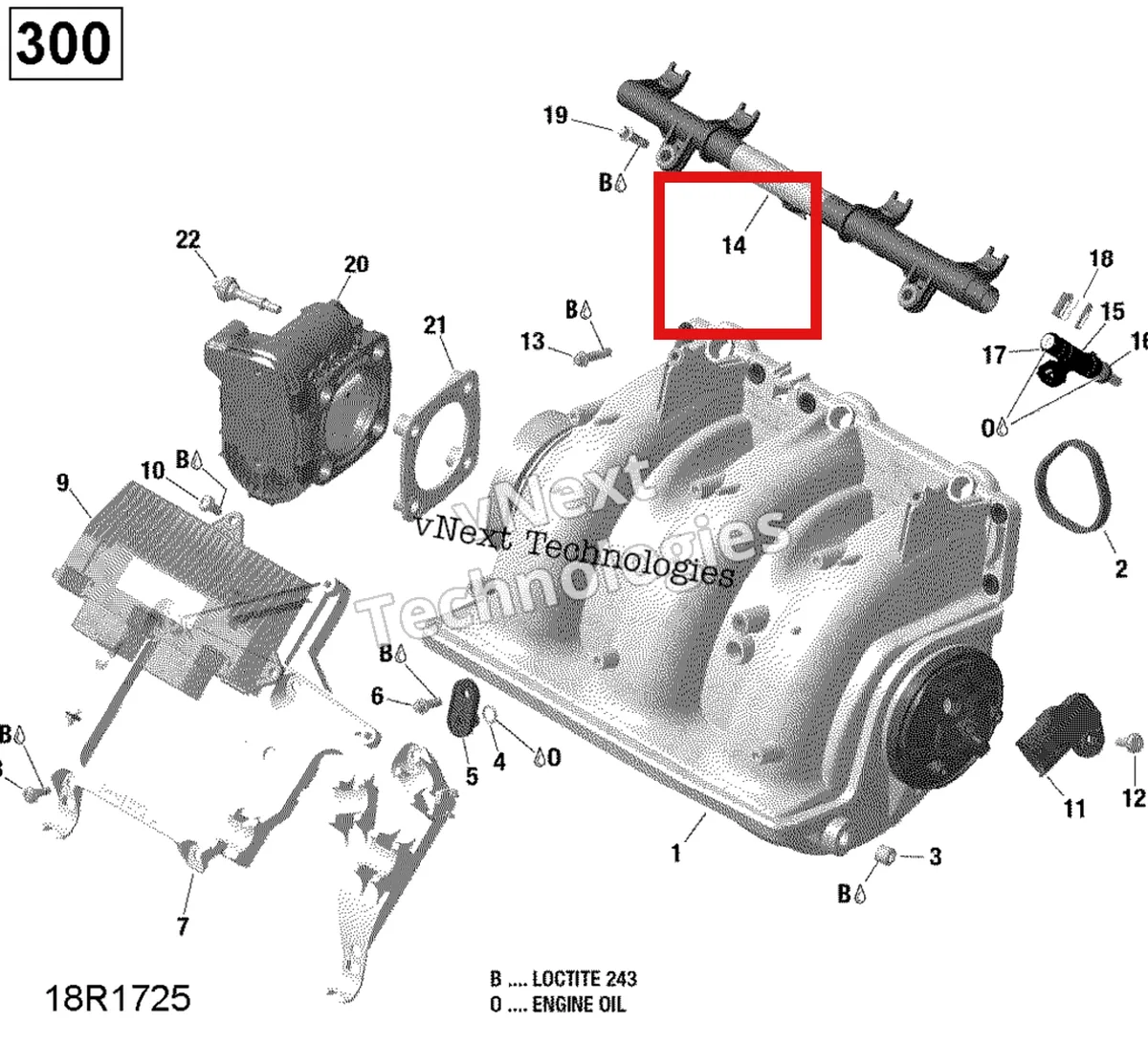 Деталь 420874393 (Топливный рейлинг в сборе Sea-Doo RXP (2016) (420874393)) на схеме узла 2017 Sea-Doo RXT Air Intake Manifold And Throttle Body - 300