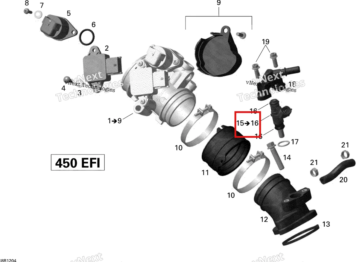 Деталь 420874402 (Деталь Injection Valve. Includes Items 2 Thru 3) на схеме узла 2015 Can-Am DS 450EFI STD Air Intake Manifold And Throttle Body